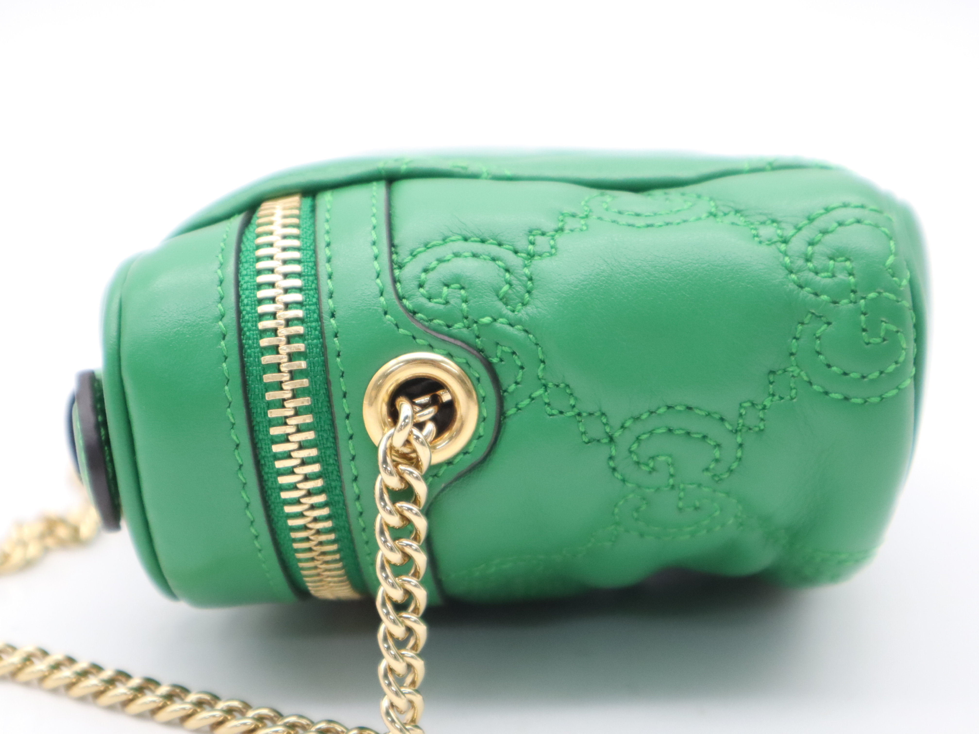 723770 GG Matelassé Mini Top Handle Bag, Green, Gold Hardware, Shoulder Bag — view 3