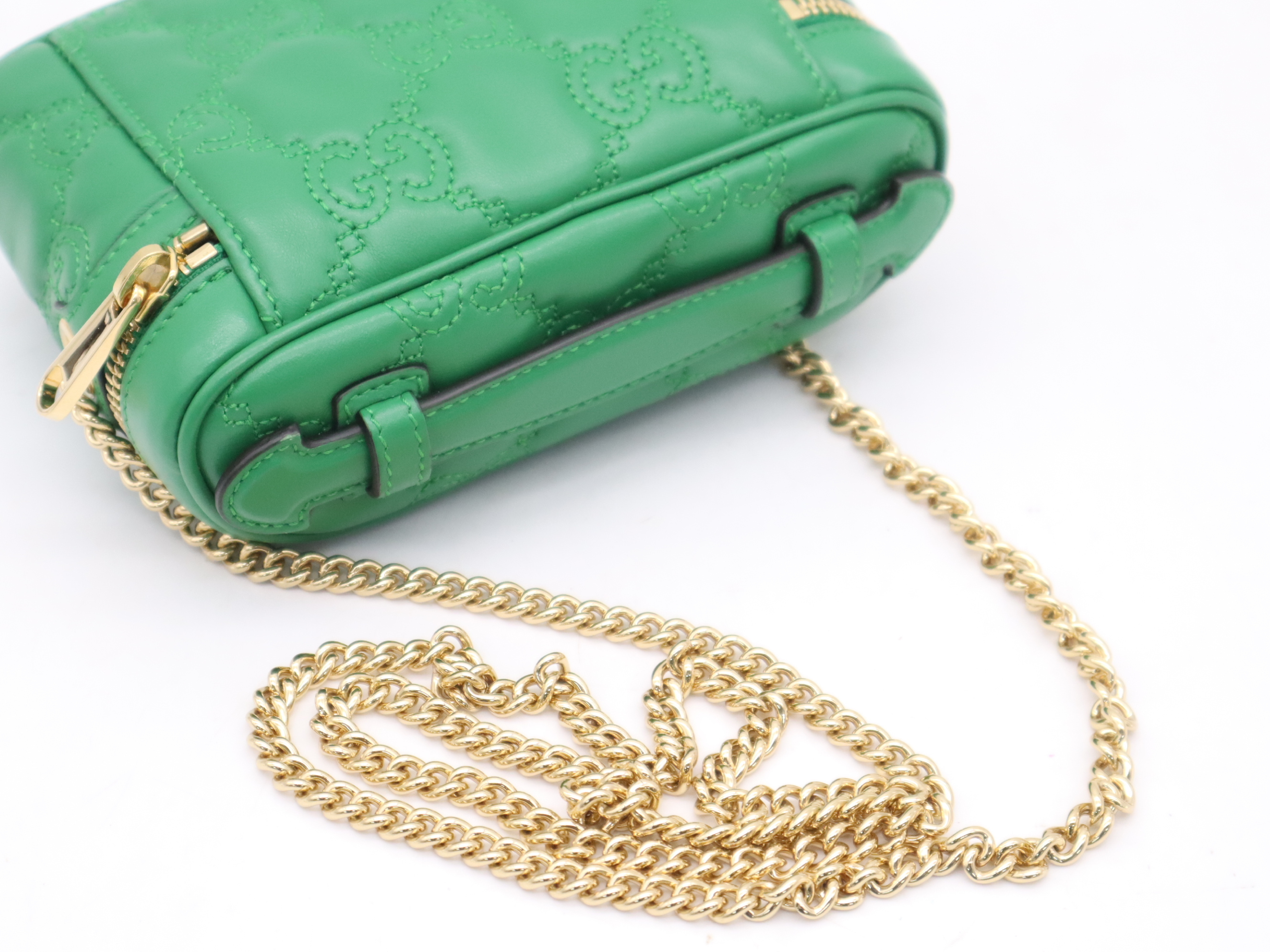 723770 GG Matelassé Mini Top Handle Bag, Green, Gold Hardware, Shoulder Bag — view 6