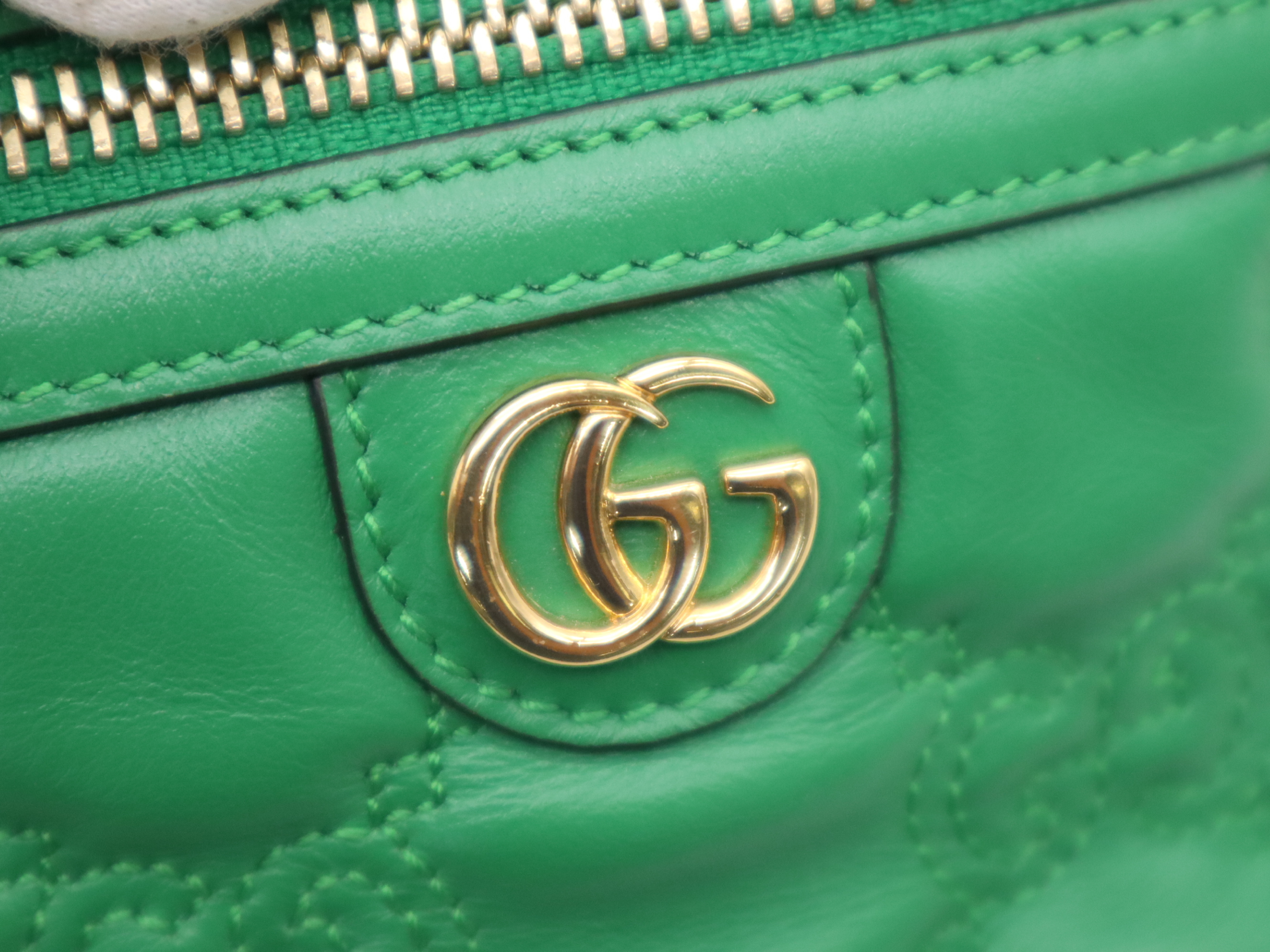 723770 GG Matelassé Mini Top Handle Bag, Green, Gold Hardware, Shoulder Bag — view 9
