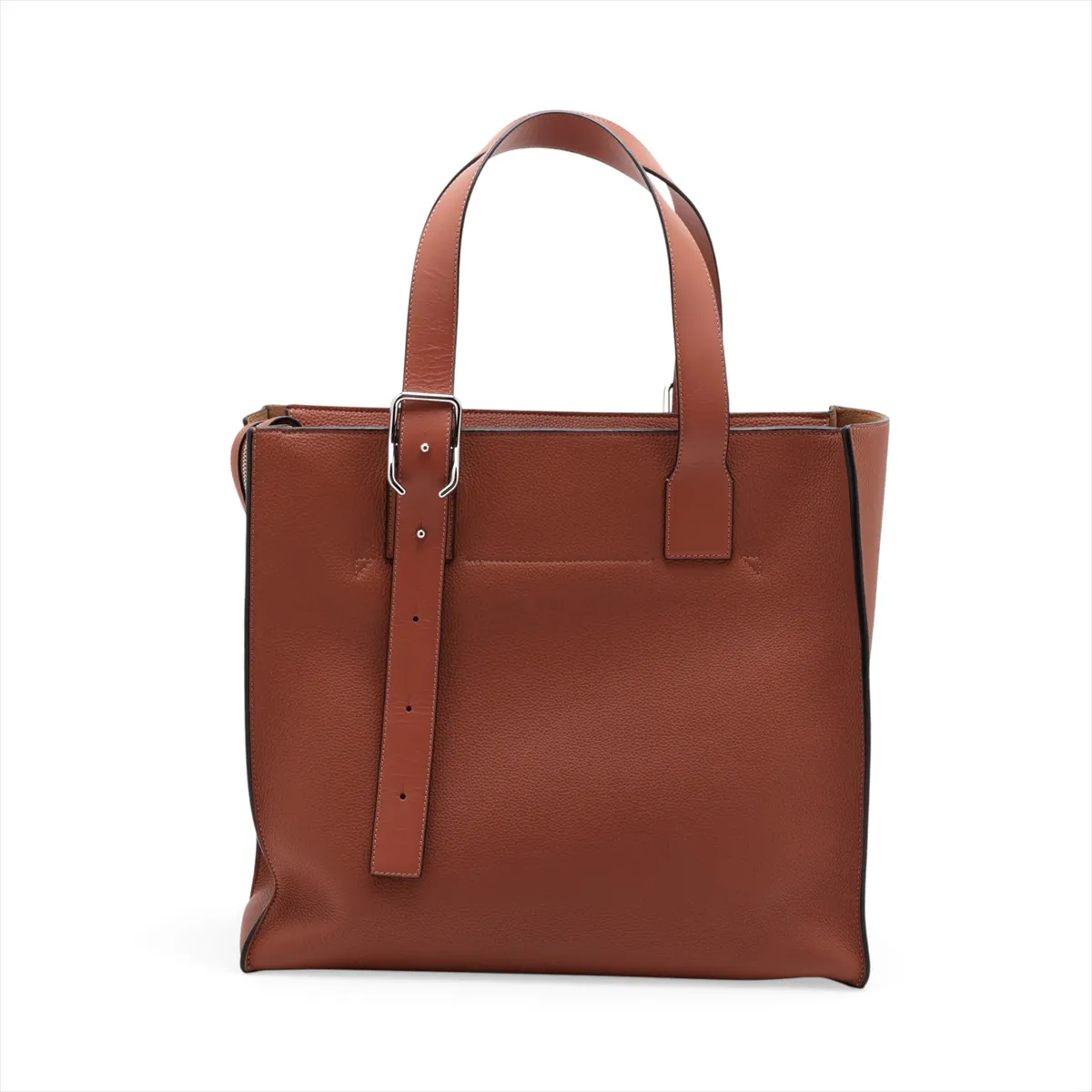 buckle tote leather tote bag, brown — view 2