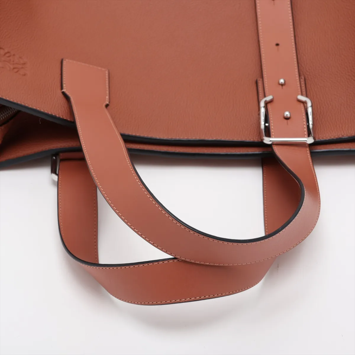 buckle tote leather tote bag, brown — view 5