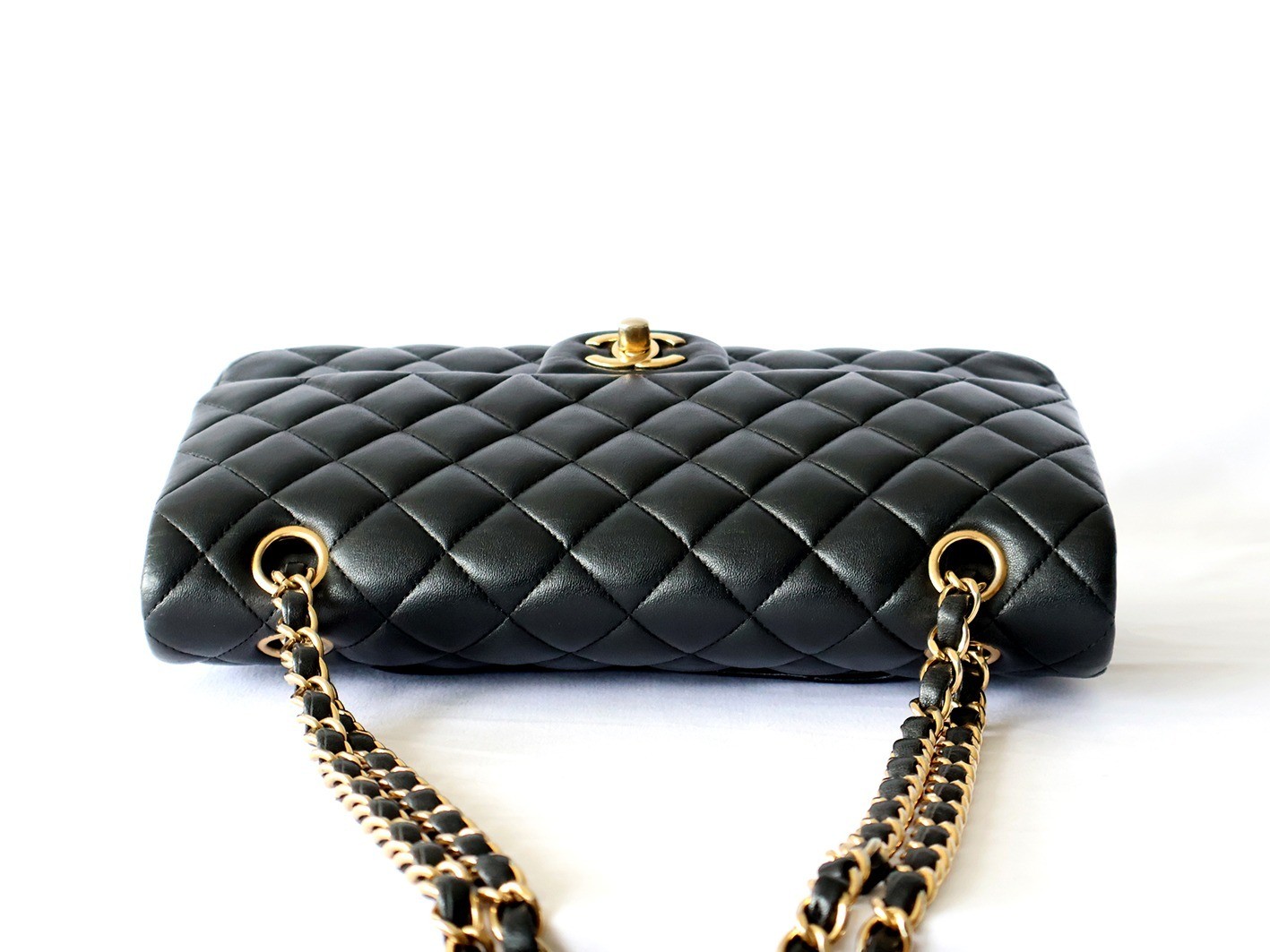 Matelassé 25 Lambskin Double Flap Double Chain Shoulder Bag, Black — view 8