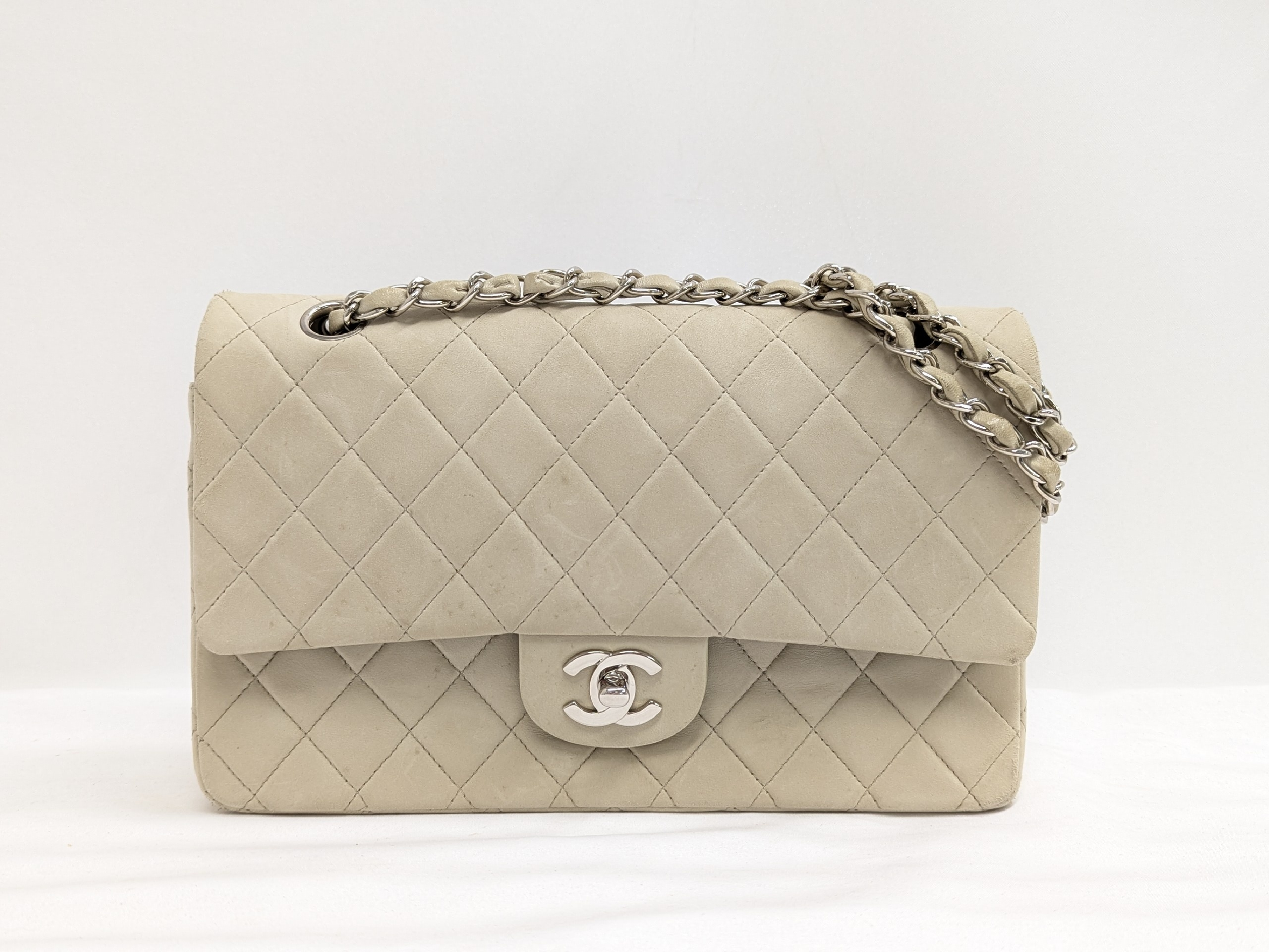 Lambskin Double Flap Shoulder Bag, Size 25, Gray, Series 5