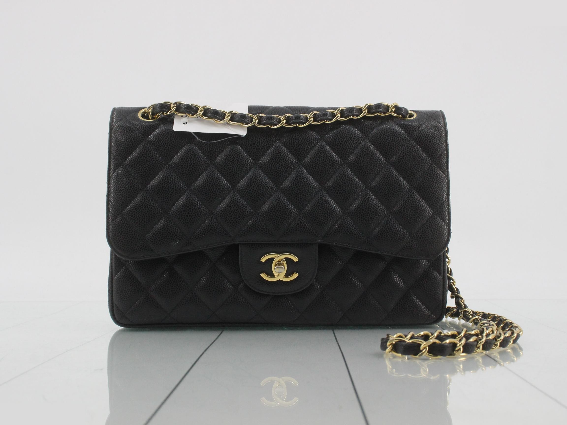 Large Matelassé Caviar Skin Shoulder Bag, Black
