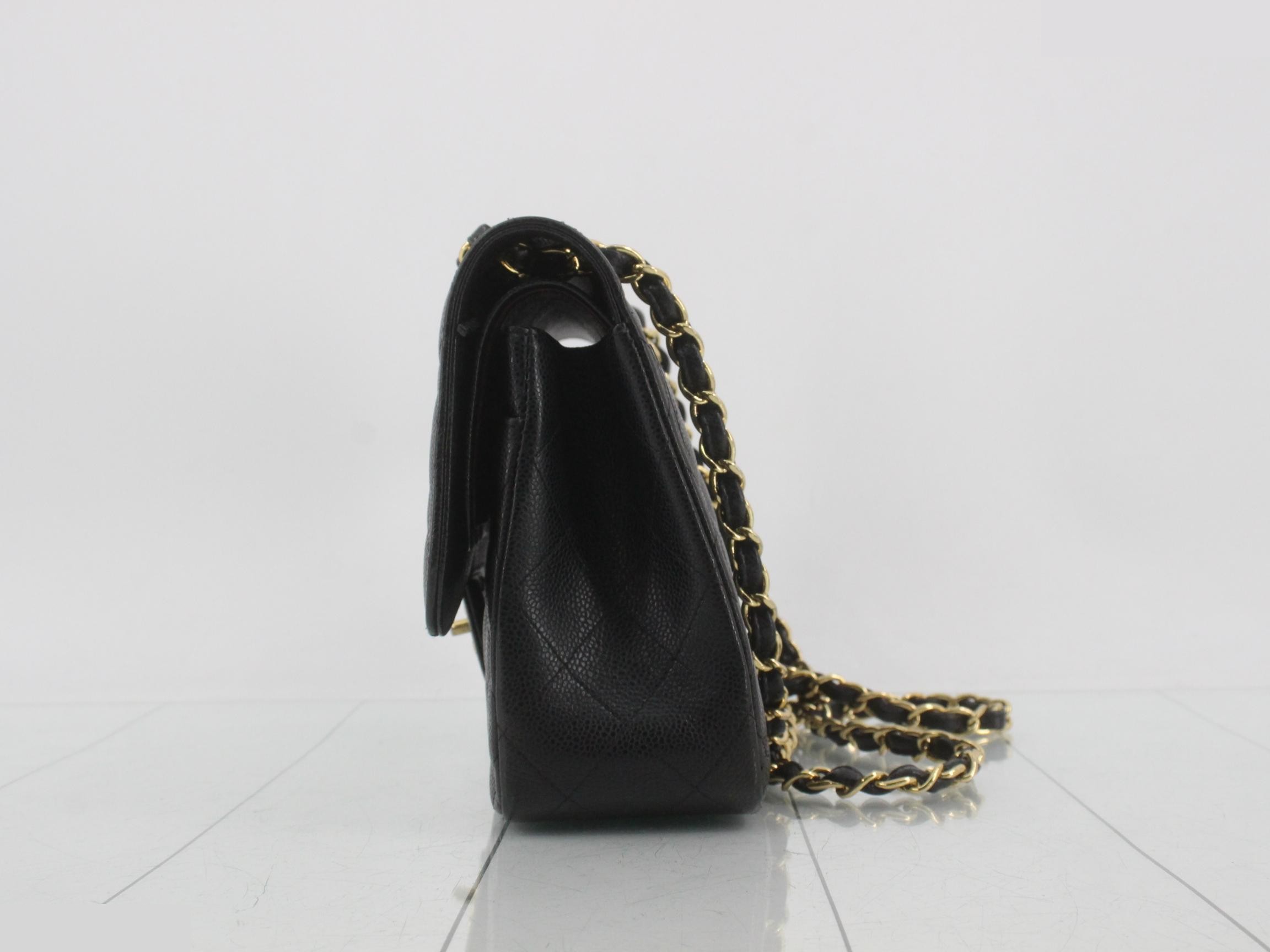 Large Matelassé Caviar Skin Shoulder Bag, Black — view 3