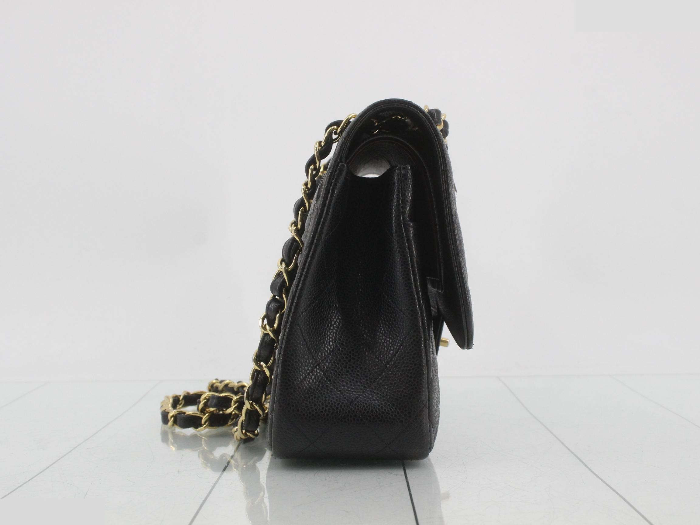 Large Matelassé Caviar Skin Shoulder Bag, Black — view 4