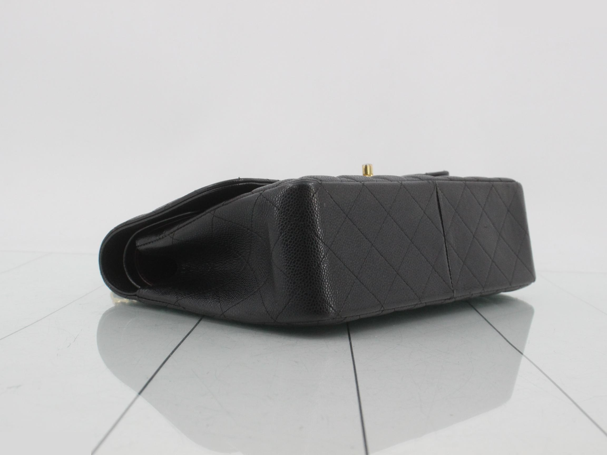 Large Matelassé Caviar Skin Shoulder Bag, Black — view 5