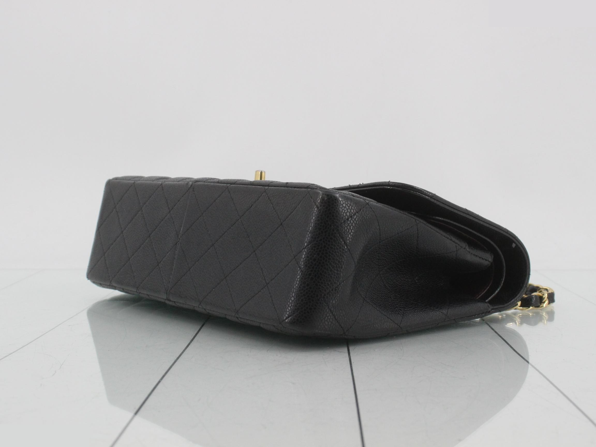 Large Matelassé Caviar Skin Shoulder Bag, Black — view 6