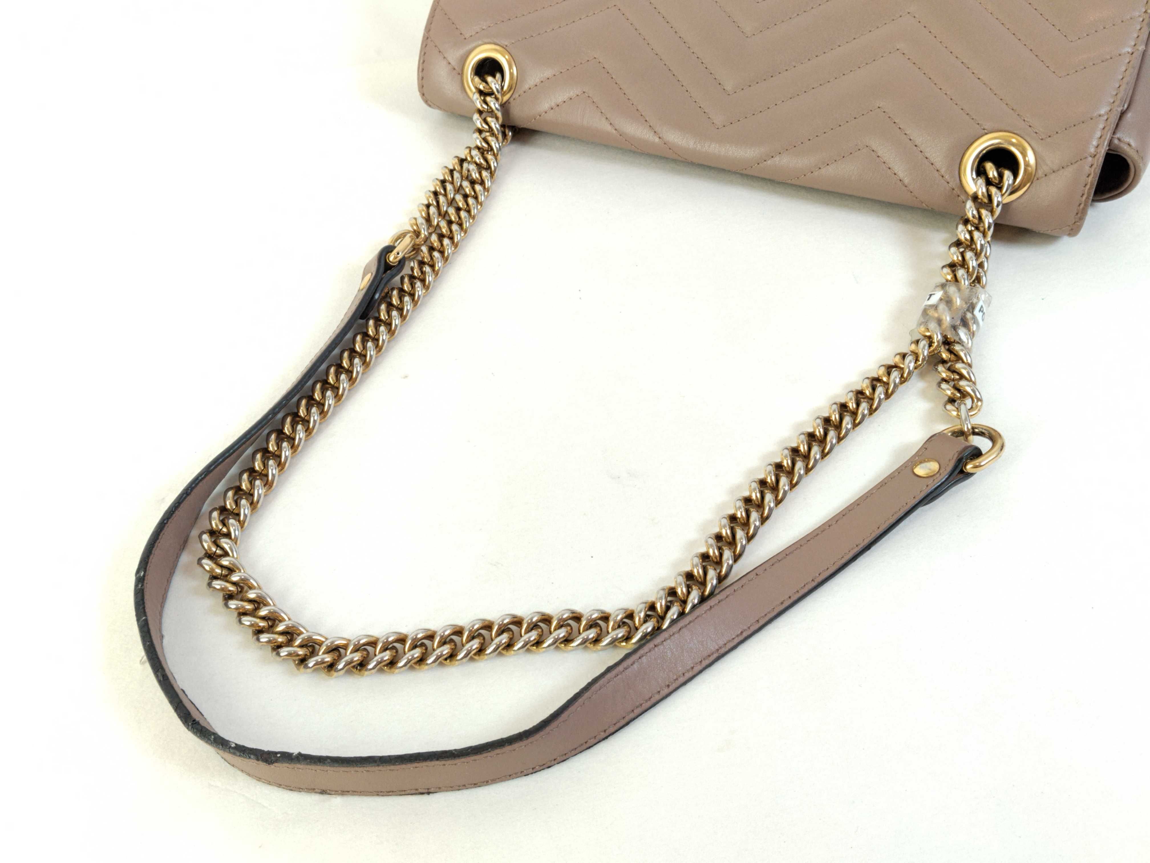 PH-GG Marmont Small Flap Taupe Leather Gold Hardware Chain Shoulder Bag — view 3