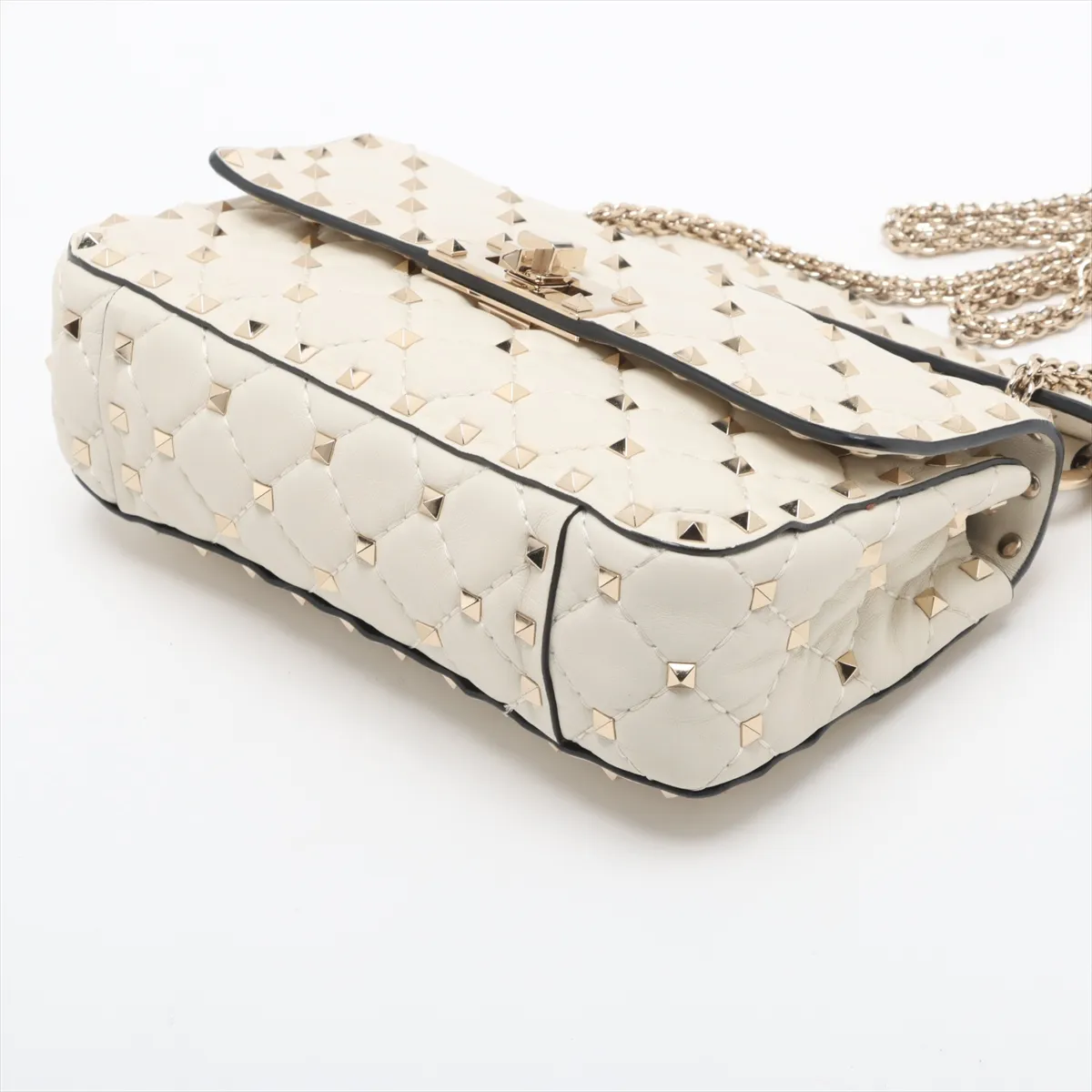 Rockstud Leather x Stud 2-Way Shoulder Bag, Beige — view 3