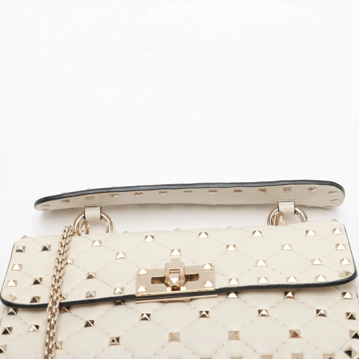 Rockstud Leather x Stud 2-Way Shoulder Bag, Beige — view 6