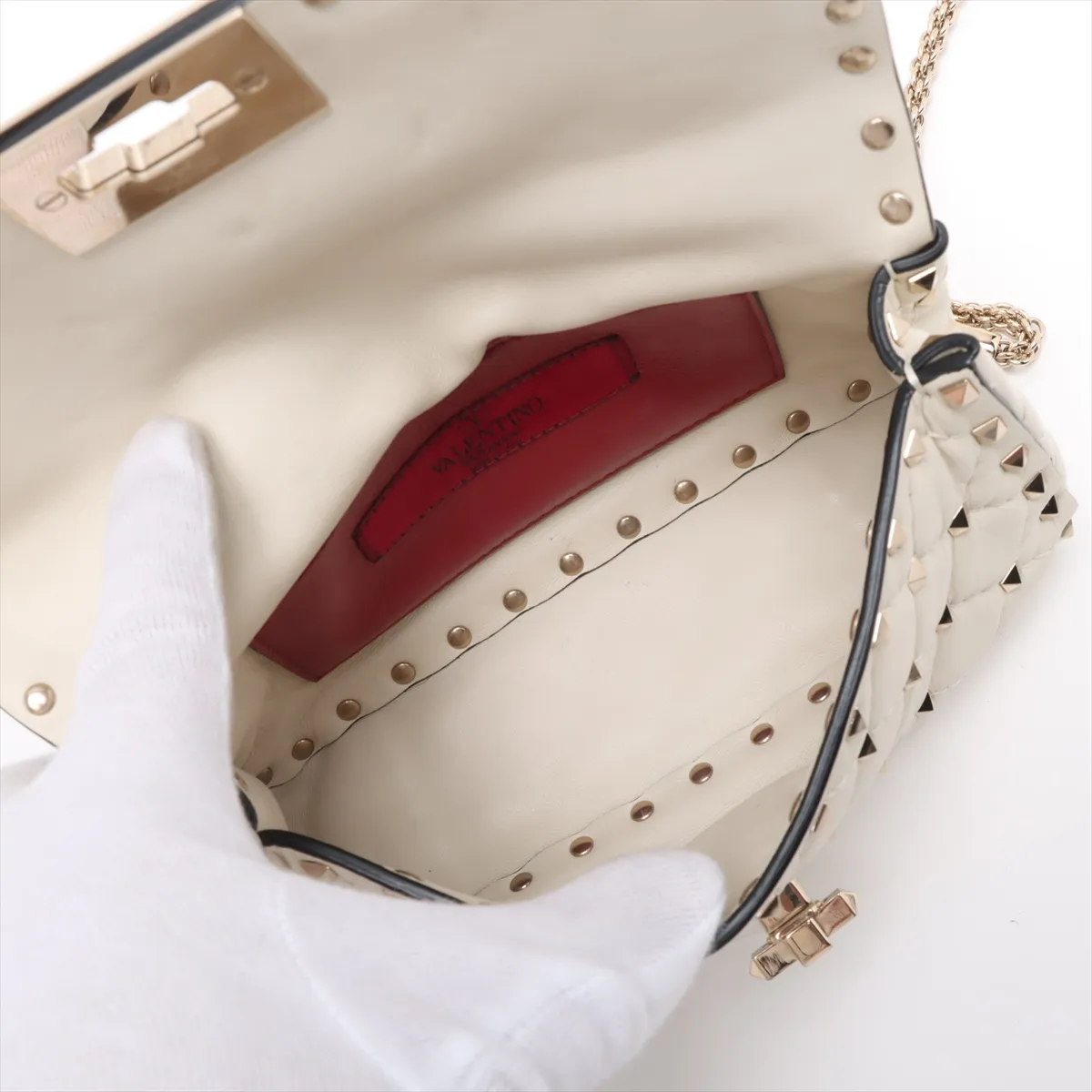 Rockstud Leather x Stud 2-Way Shoulder Bag, Beige — view 8