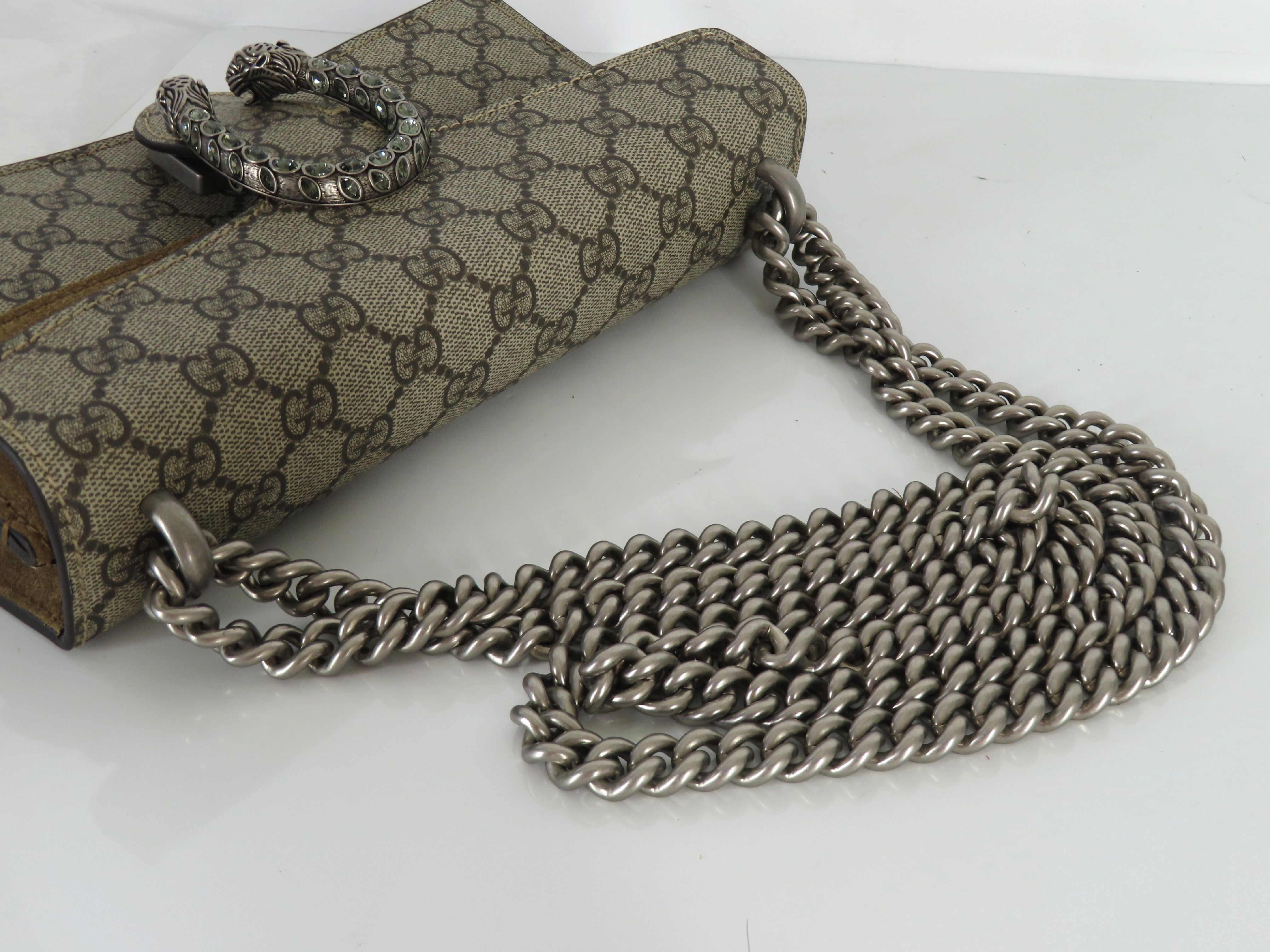 GG Supreme Dionysus PVC x Suede Chain Shoulder Bag, Beige, 499623 (Shoulder Bag) — view 3