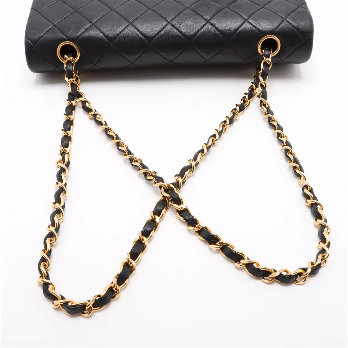 Matelasse 25 Lambskin Double Flap Double Chain Bag Black Gold Hardware 1518926 No. 1 A01112 — view 5
