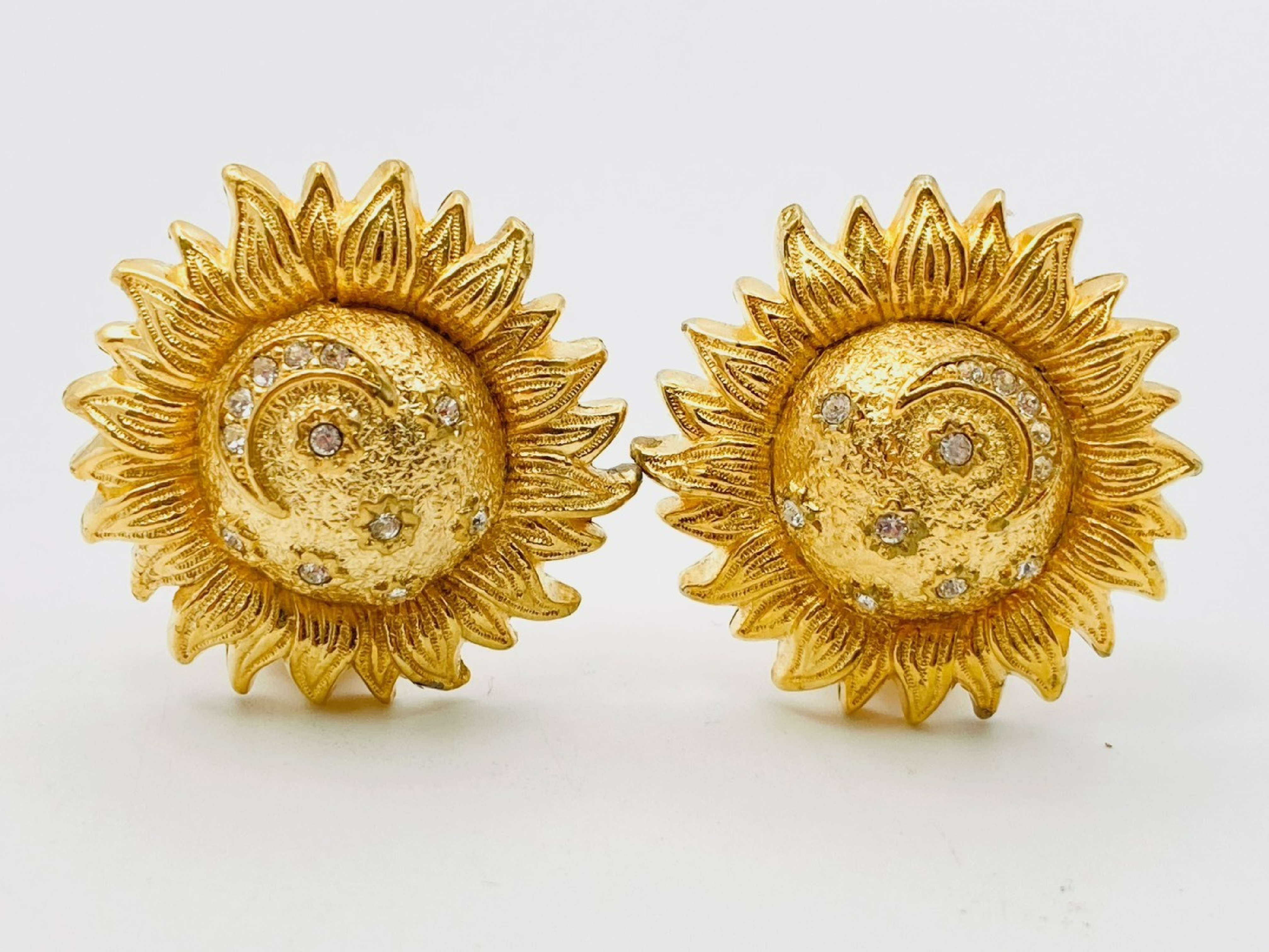 Sun & Moon & Star Rhinestone Earrings (Gold Earrings) — view 2