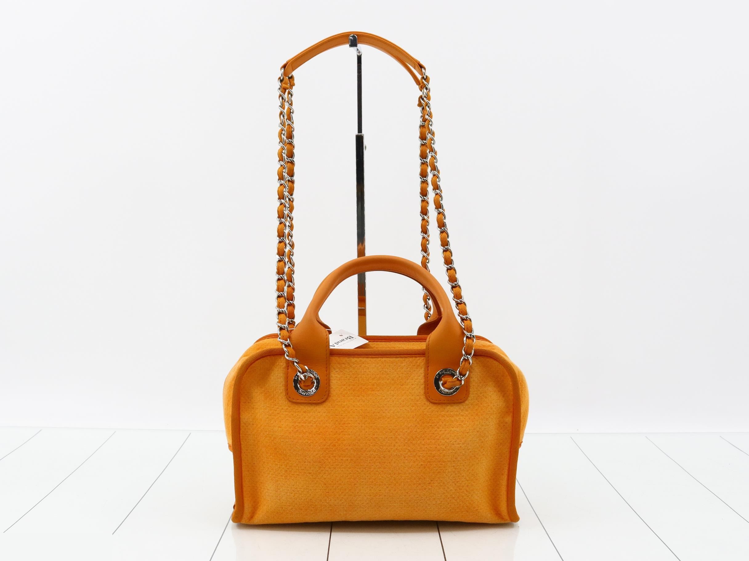 Deauville PM Canvas 2-Way Handbag/Chain Semi-Shoulder Bag, Orange — view 2
