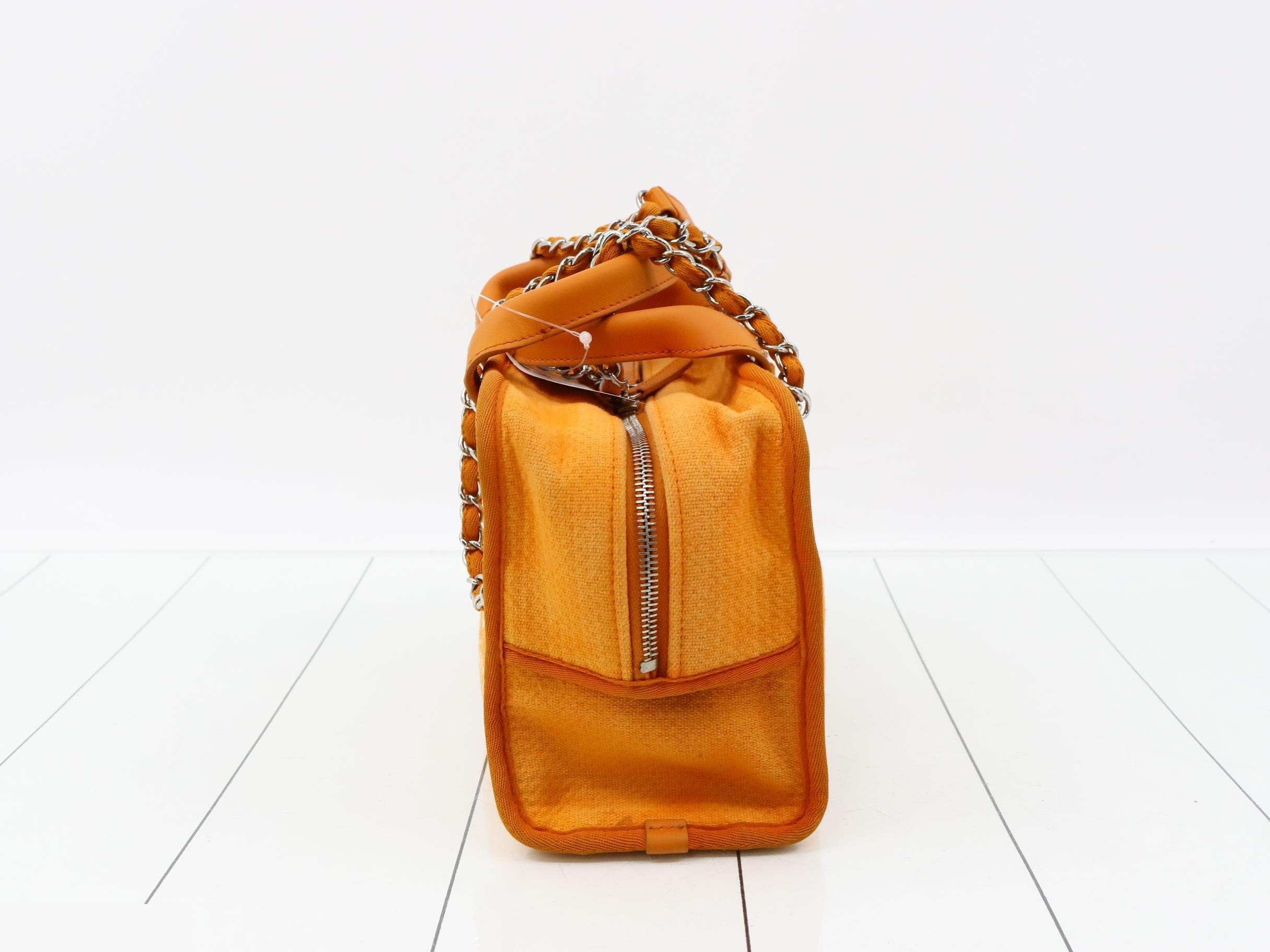 Deauville PM Canvas 2-Way Handbag/Chain Semi-Shoulder Bag, Orange — view 3