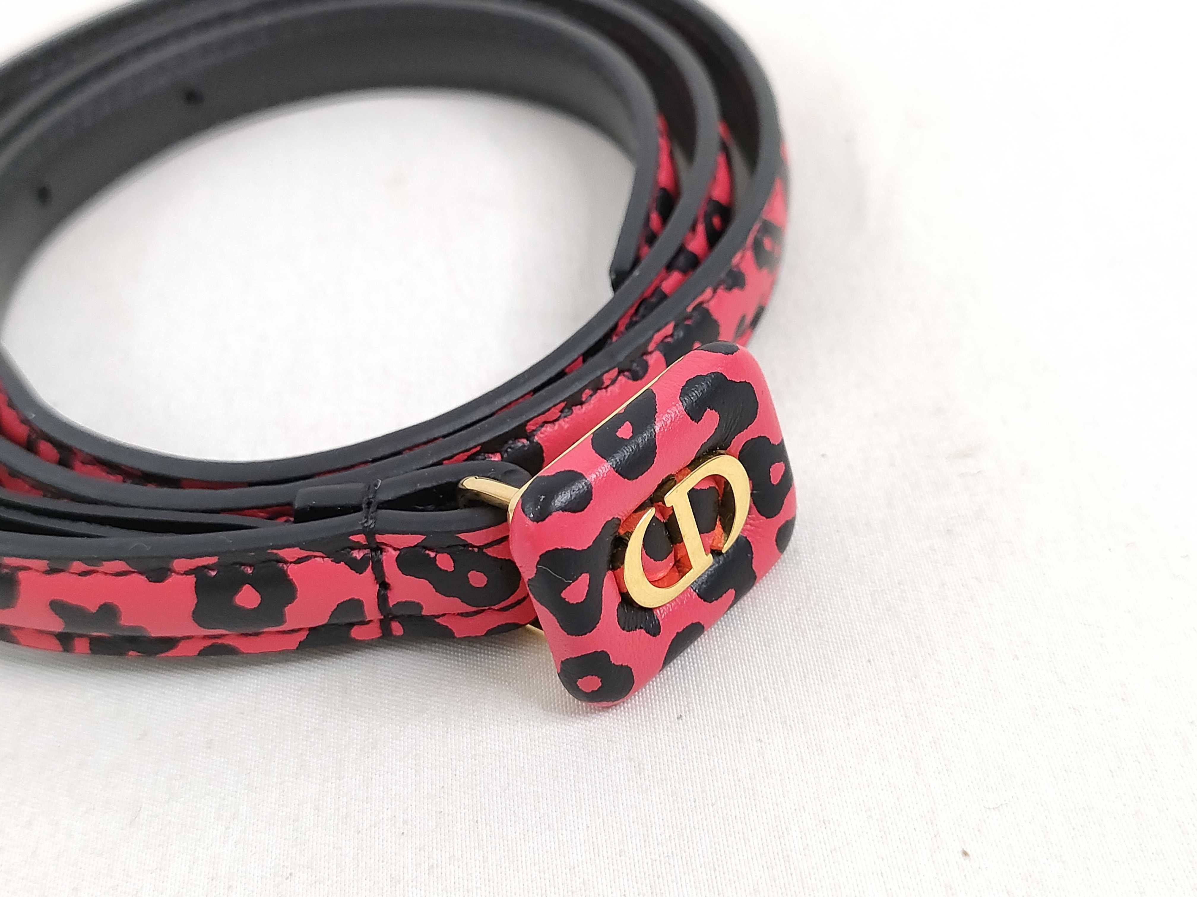 CD Logo Leopard Narrow Leather Belt (Black & Red) — view 2