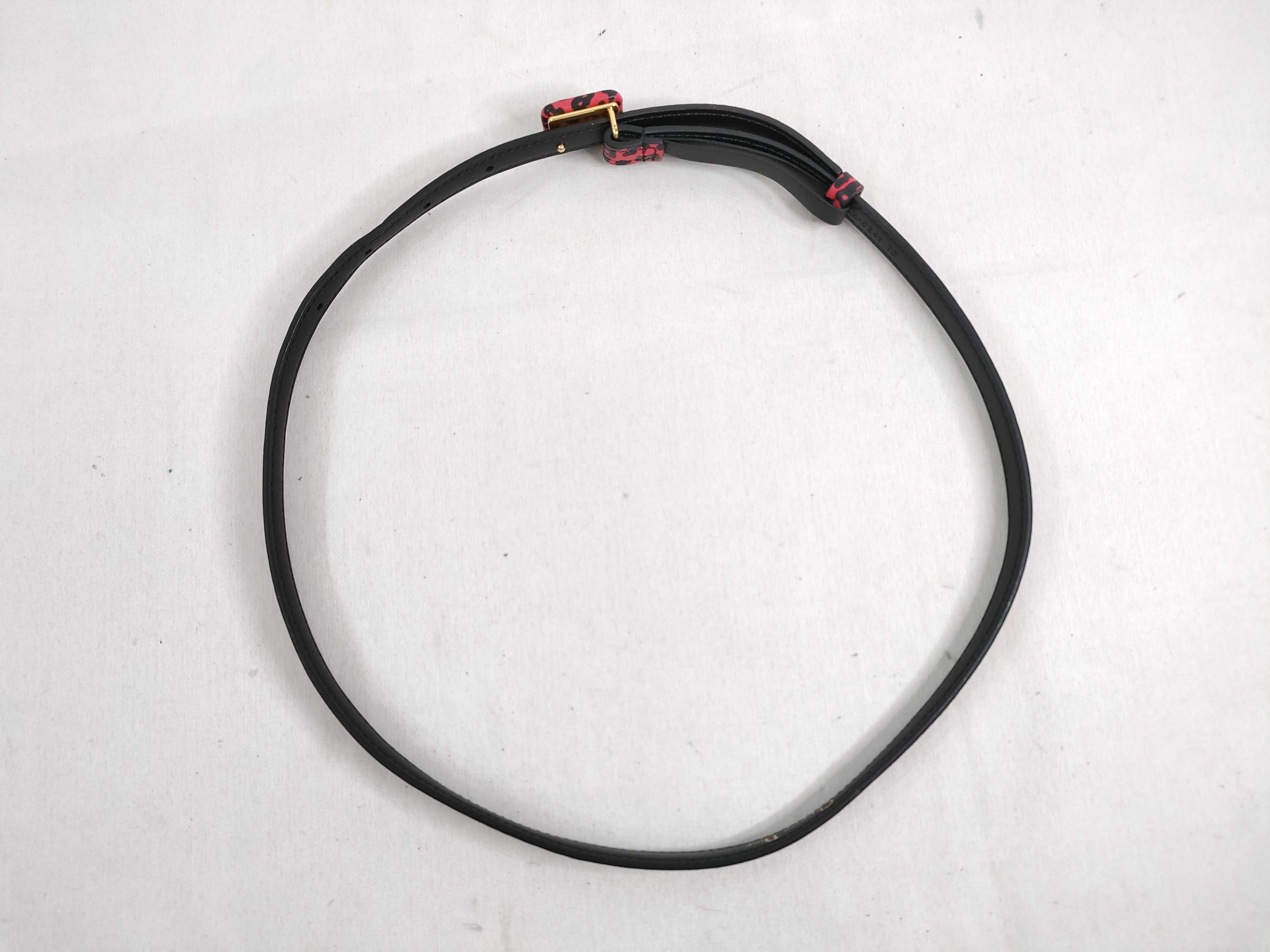 CD Logo Leopard Narrow Leather Belt (Black & Red) — view 3