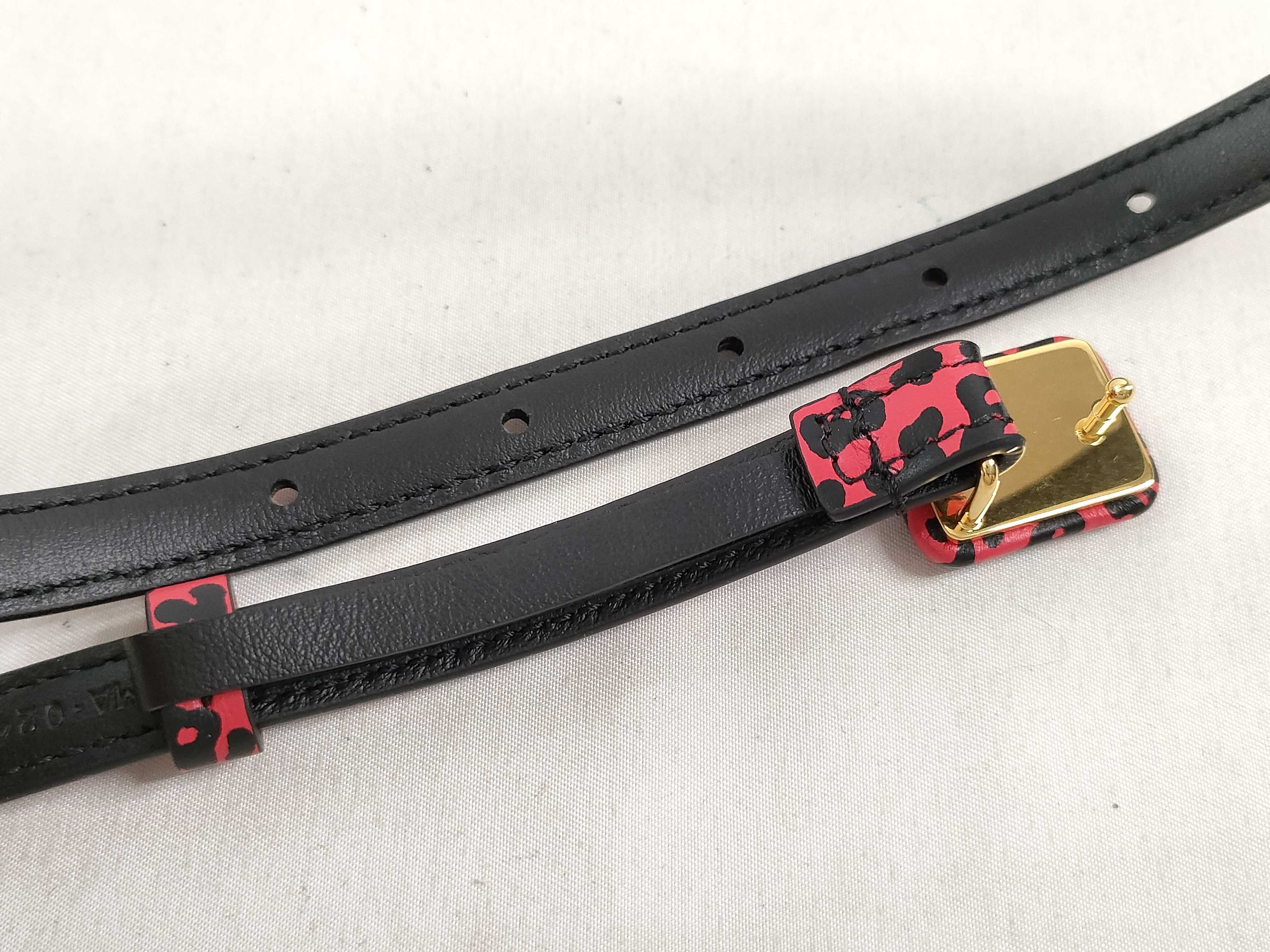 CD Logo Leopard Narrow Leather Belt (Black & Red) — view 4