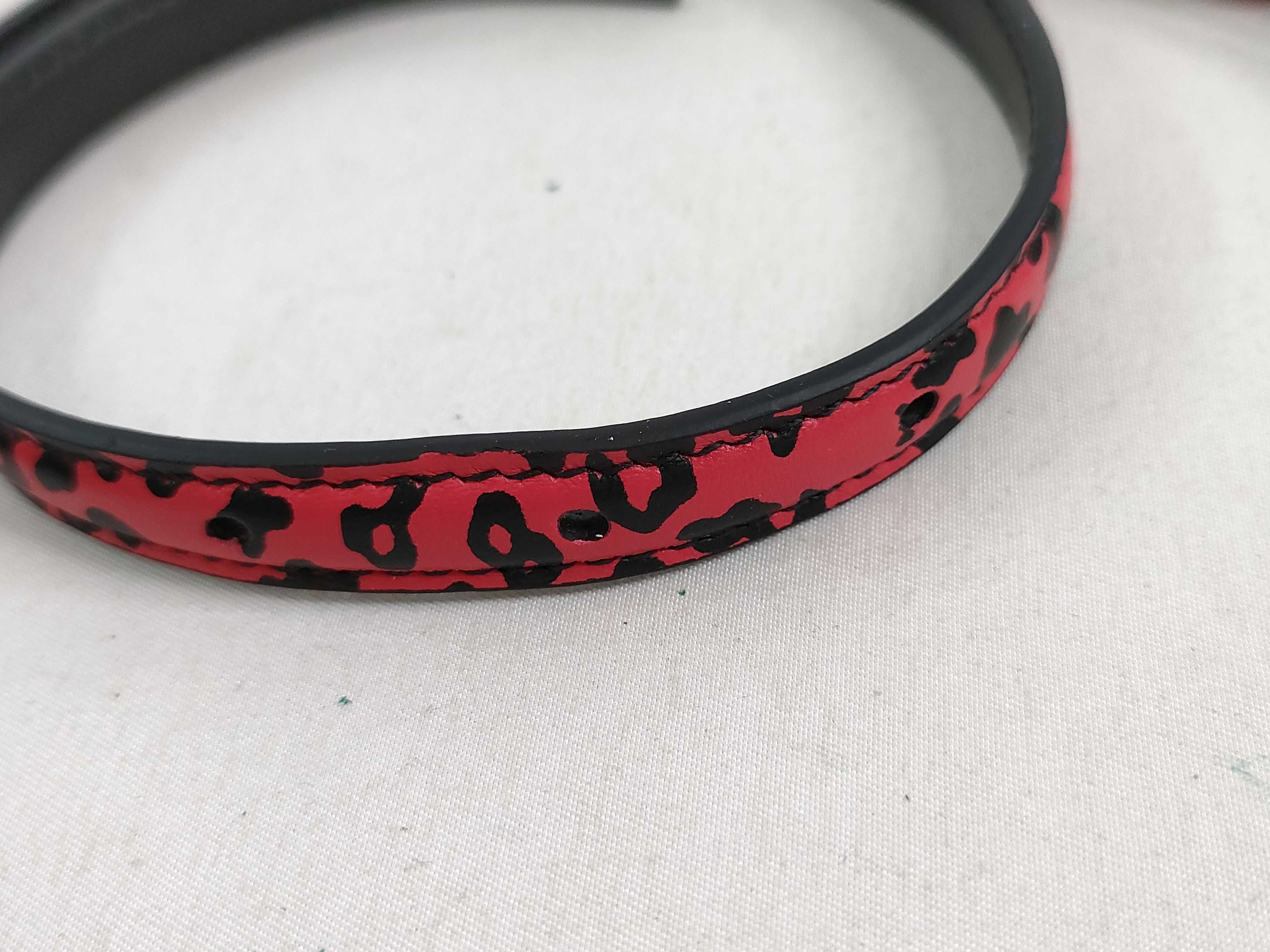 CD Logo Leopard Narrow Leather Belt (Black & Red) — view 7