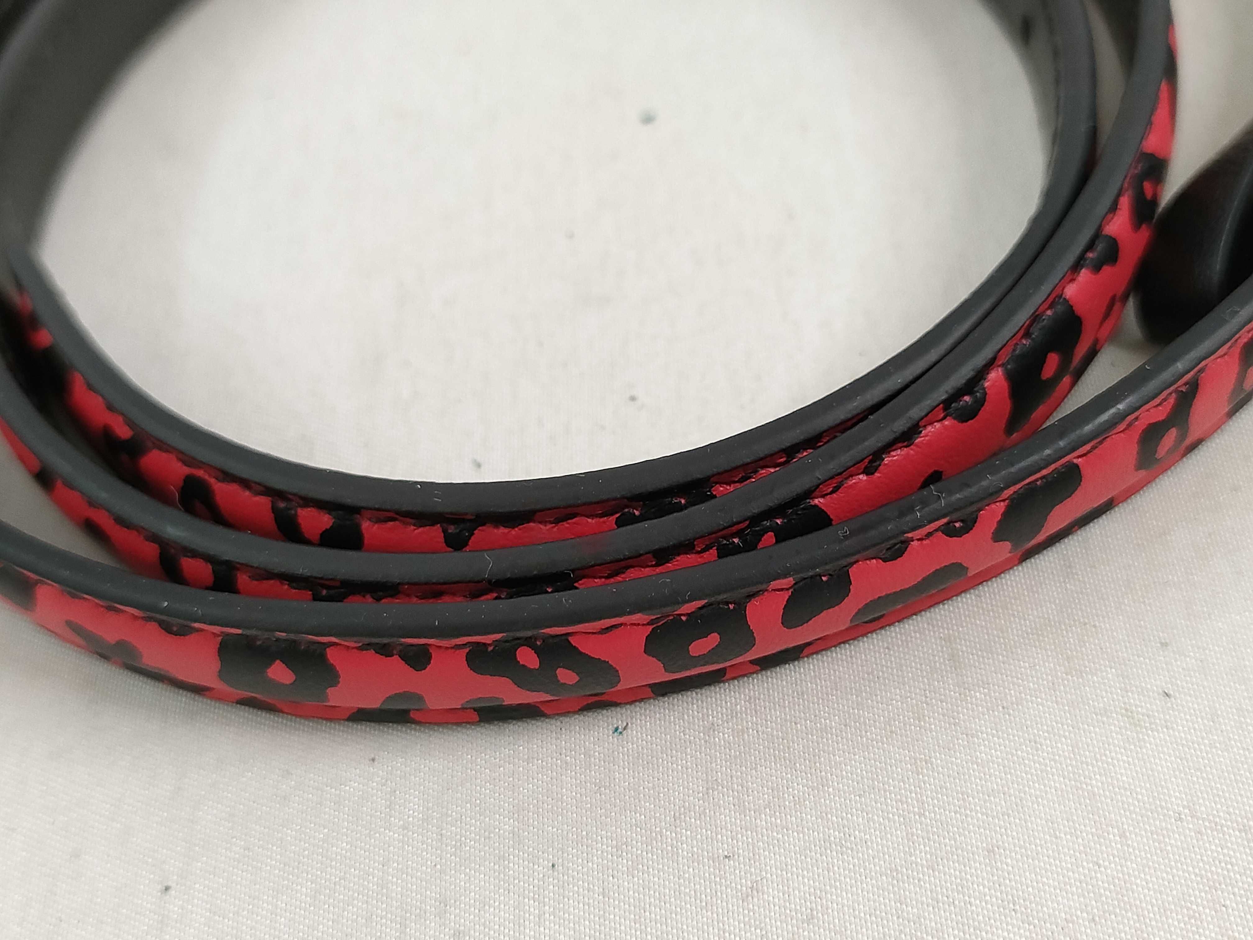 CD Logo Leopard Narrow Leather Belt (Black & Red) — view 8