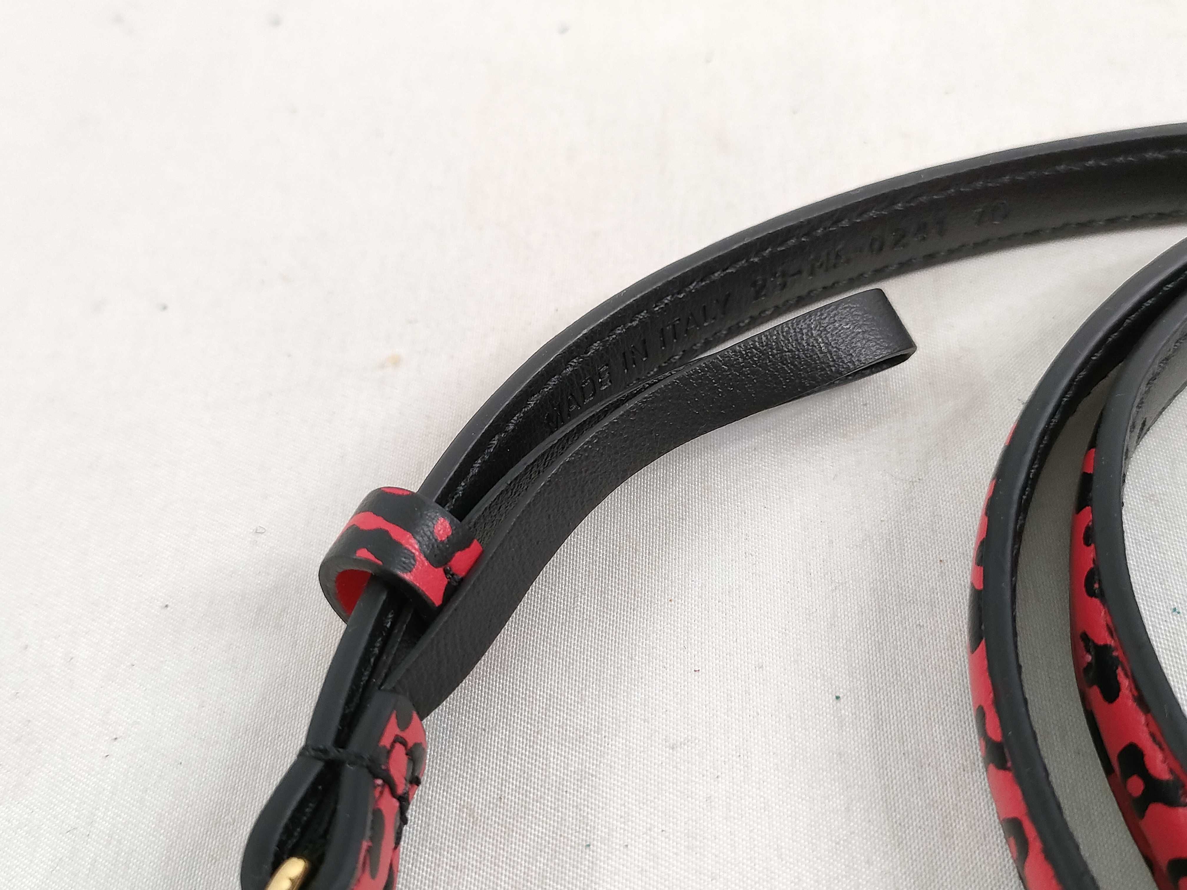 CD Logo Leopard Narrow Leather Belt (Black & Red) — view 9