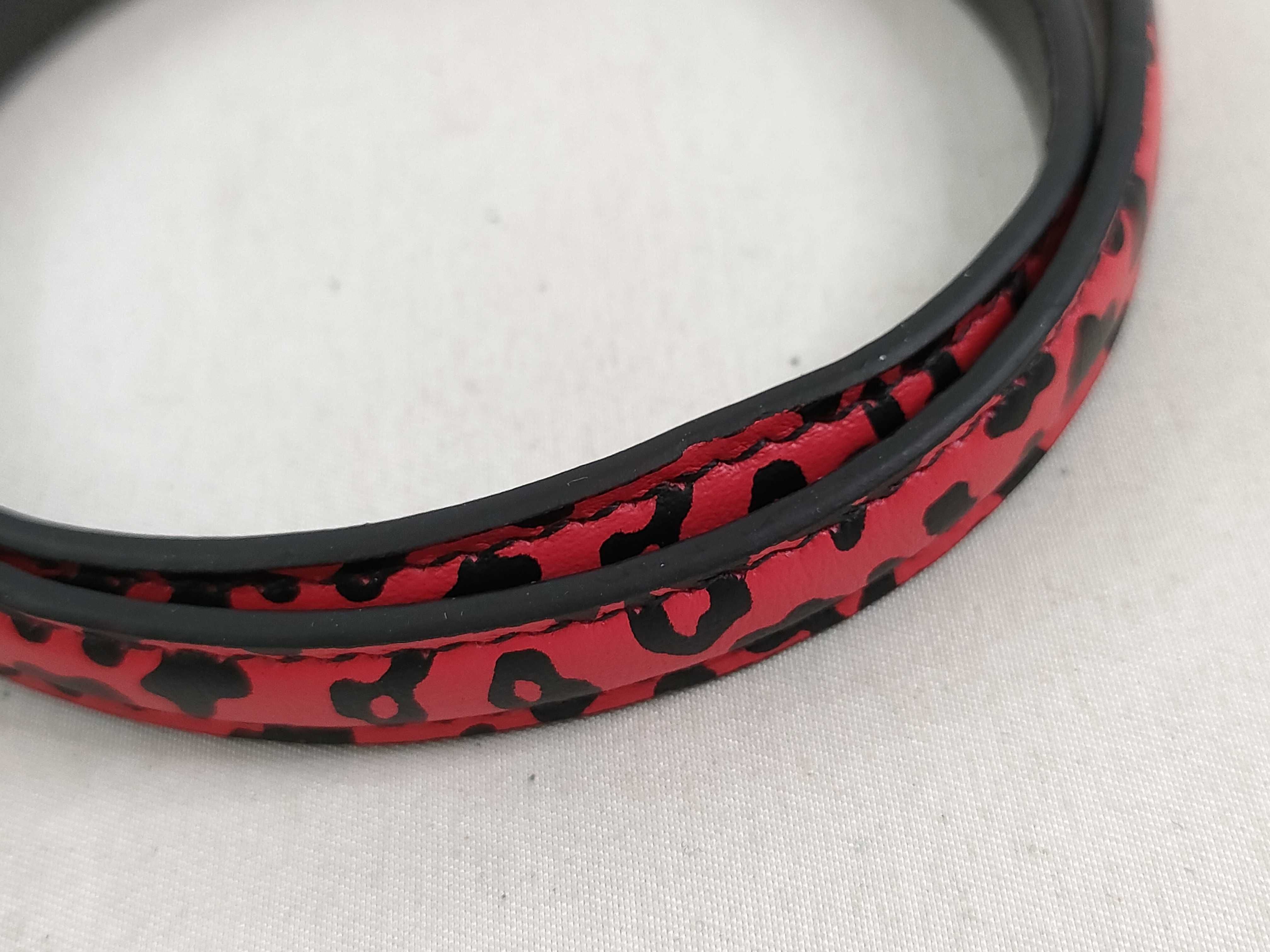 CD Logo Leopard Narrow Leather Belt (Black & Red) — view 10