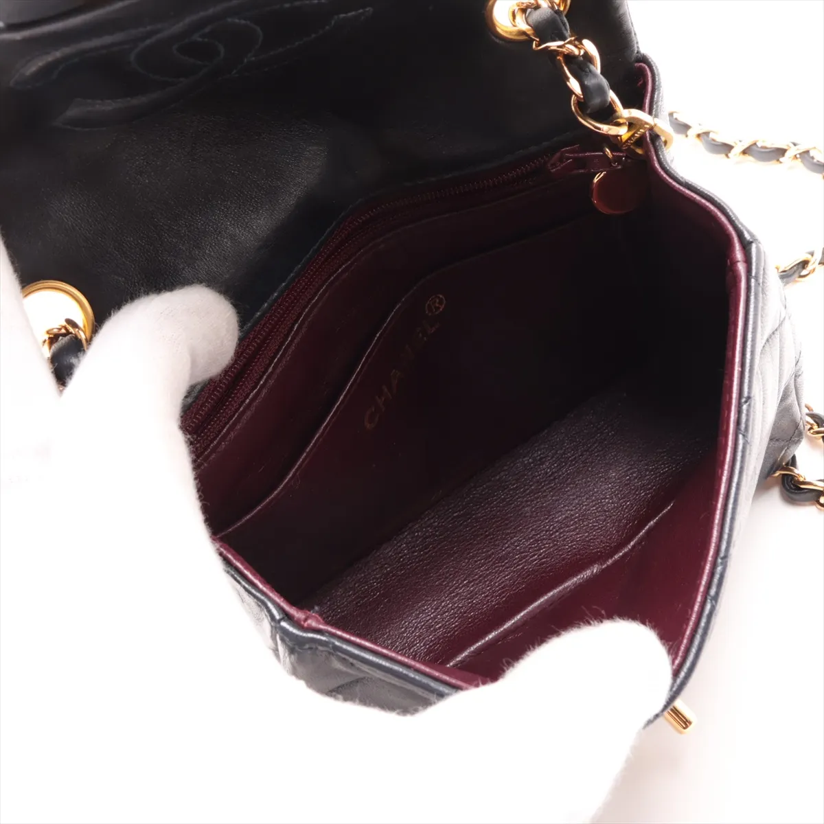 Mini Matelassé 17 Lambskin Single Flap Single Chain Bag, Black with Gold Hardware, 5283467, Series 5, A01115 — view 6