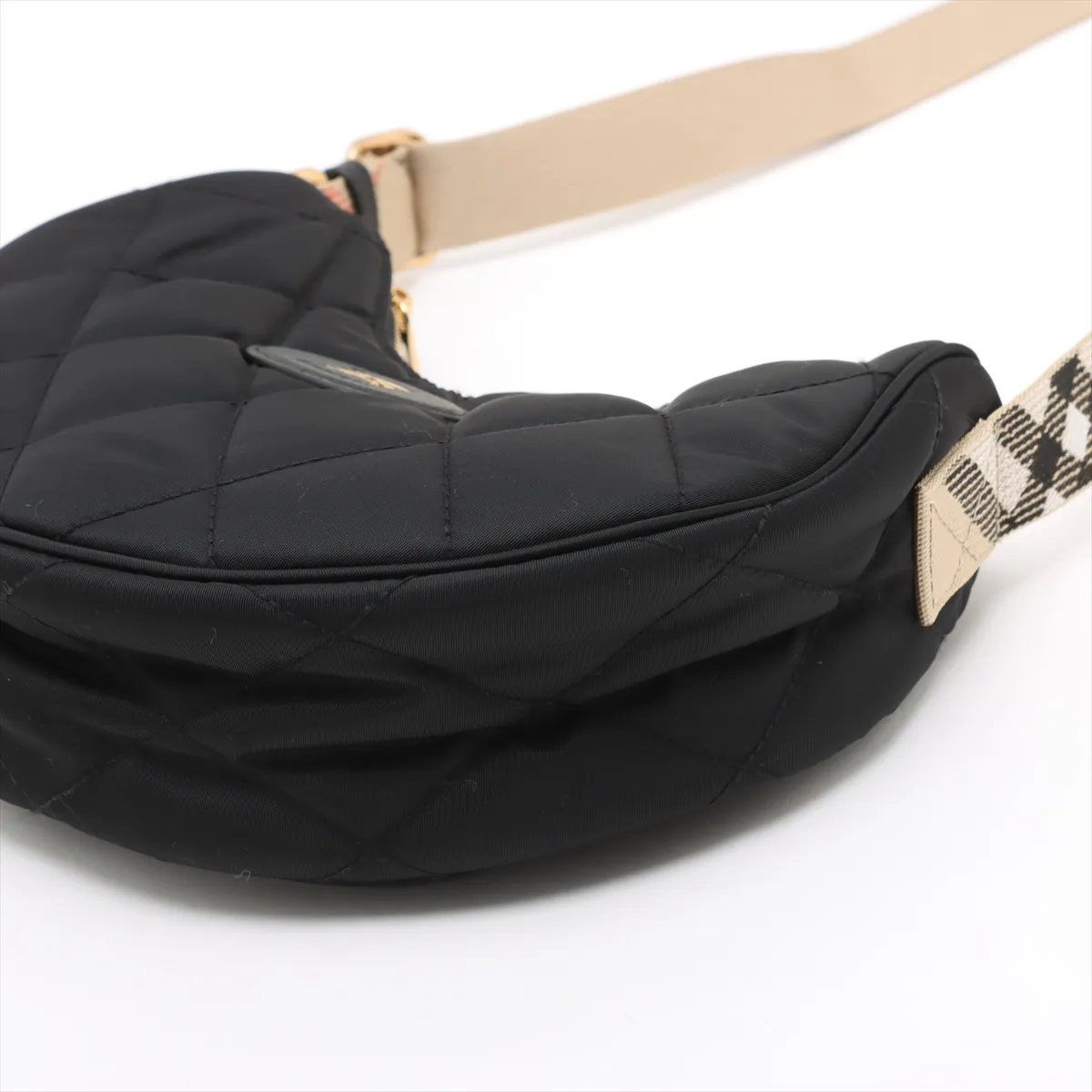 Horseshoe Nylon x Leather Shoulder Bag Black x Brown — view 3