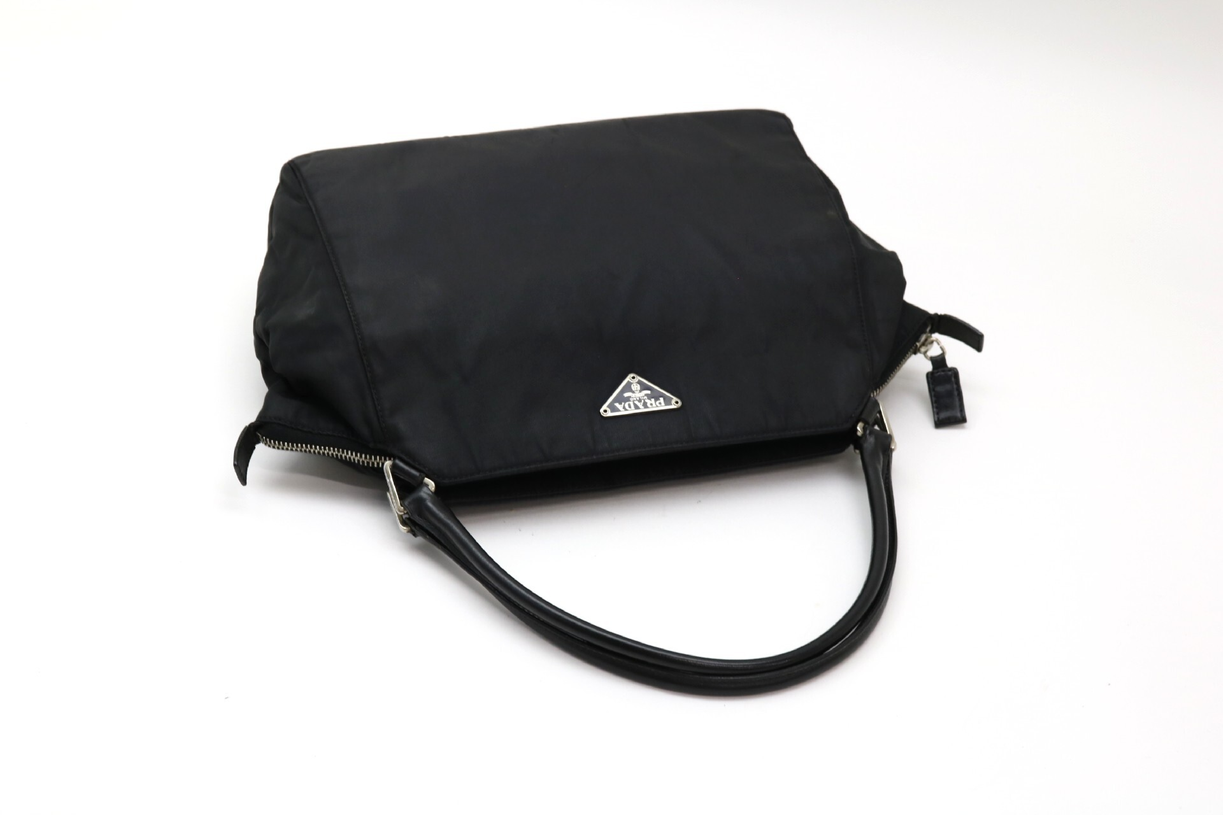 Triangle Logo Nylon Leather Handbag — view 8