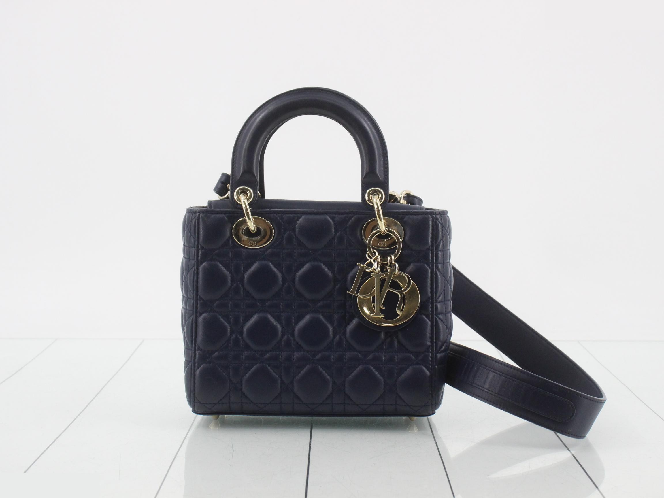 Lady Dior Cannage Lambskin 2-Way Shoulder/Handbag, Navy