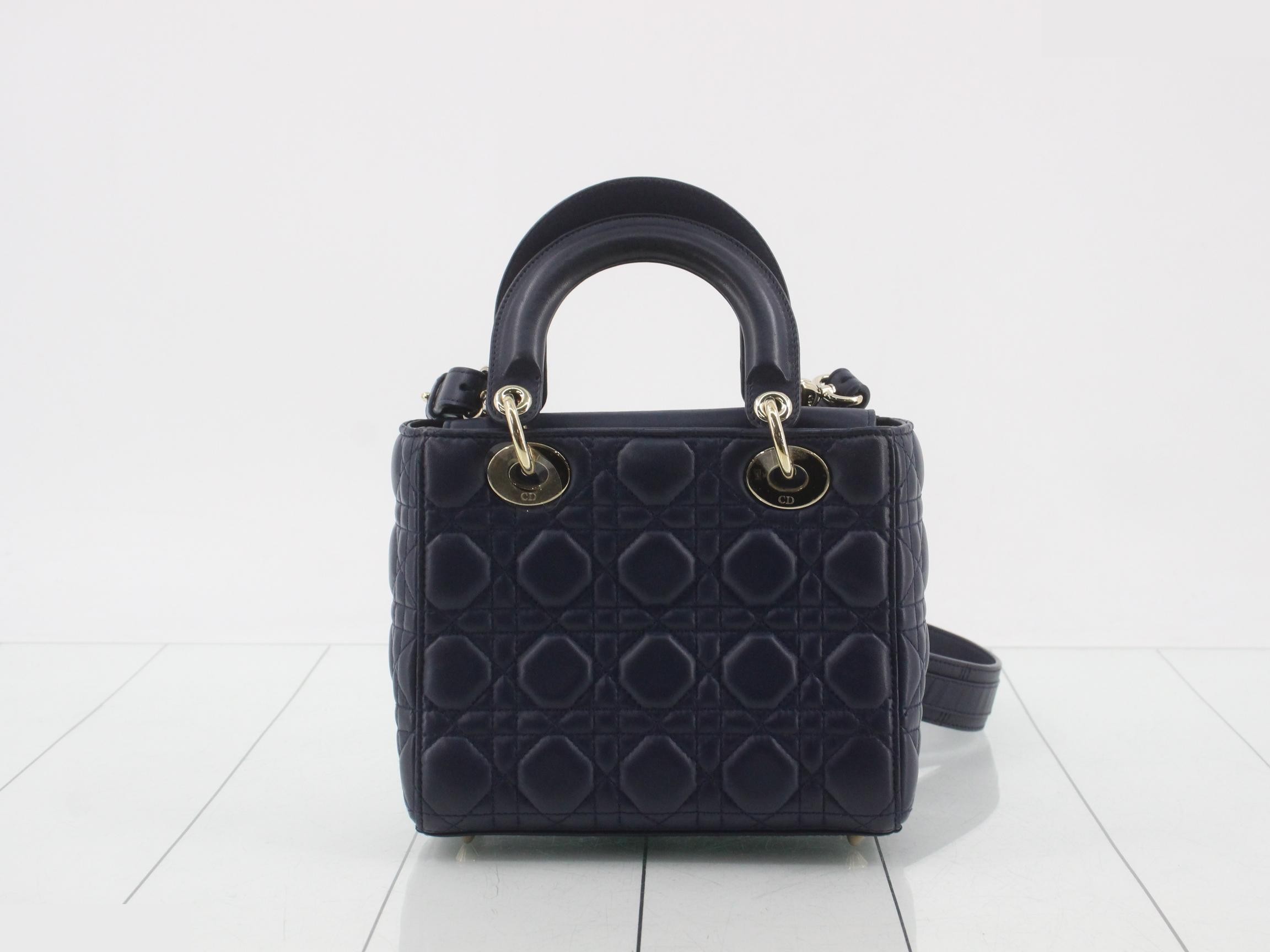 Lady Dior Cannage Lambskin 2-Way Shoulder/Handbag, Navy — view 2