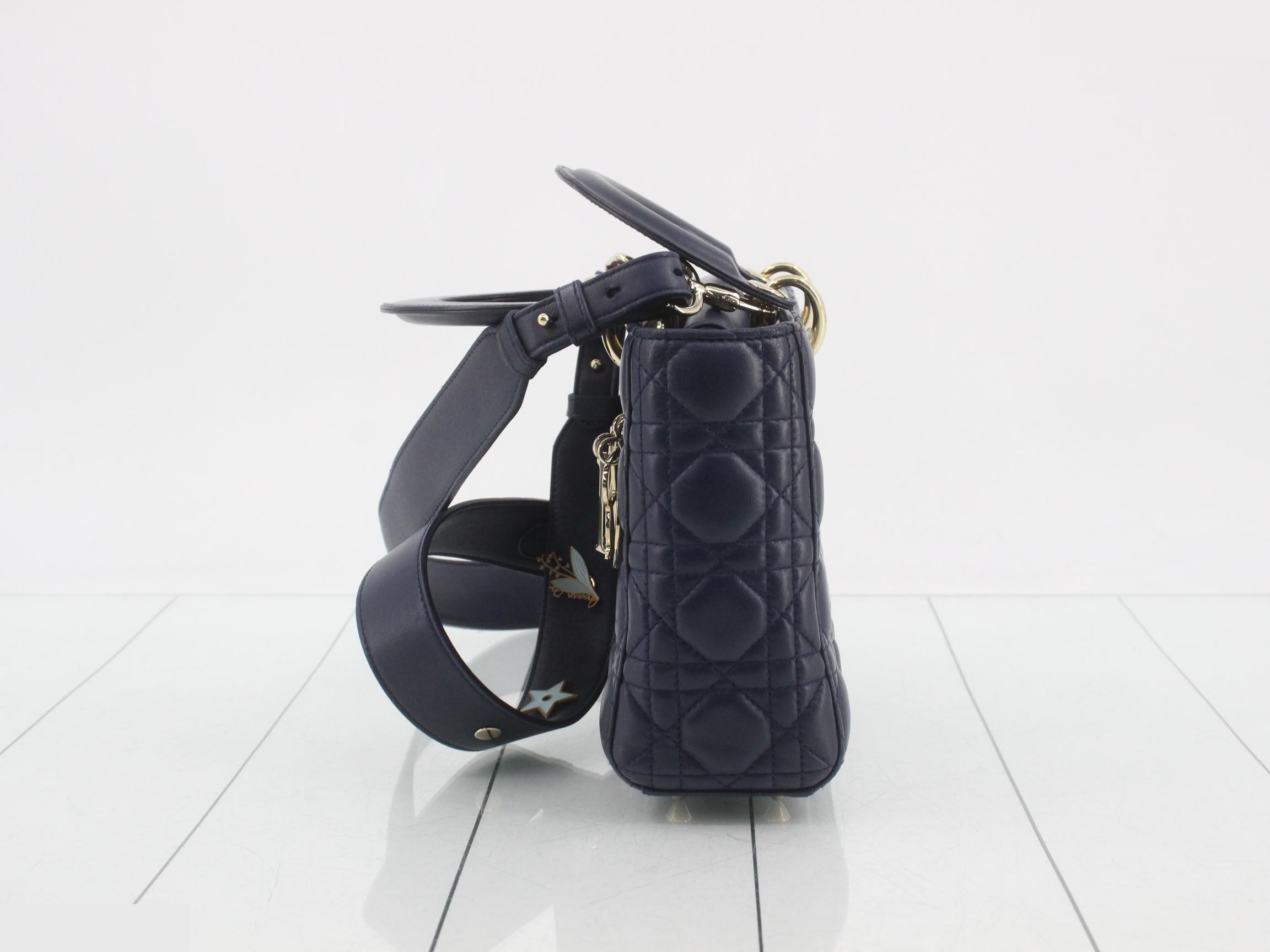 Lady Dior Cannage Lambskin 2-Way Shoulder/Handbag, Navy — view 3
