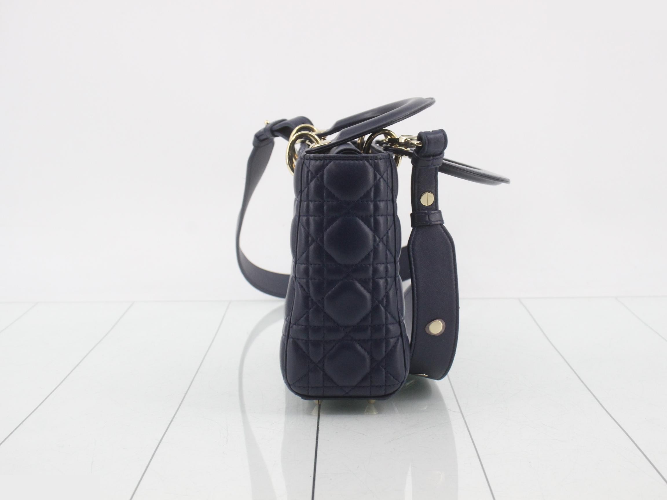 Lady Dior Cannage Lambskin 2-Way Shoulder/Handbag, Navy — view 4