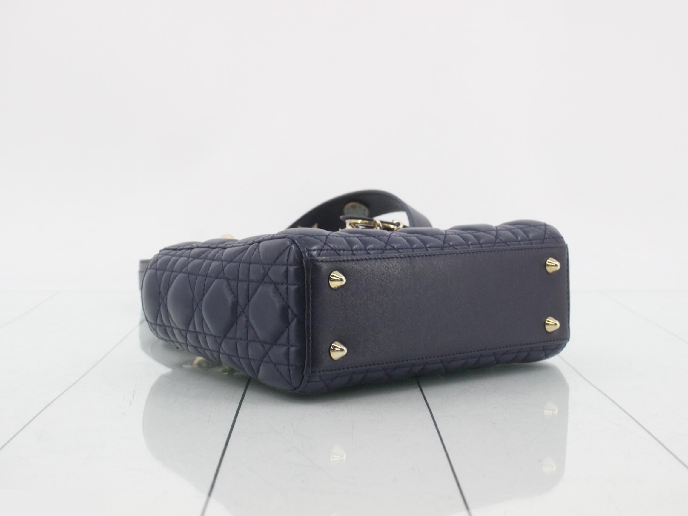 Lady Dior Cannage Lambskin 2-Way Shoulder/Handbag, Navy — view 5
