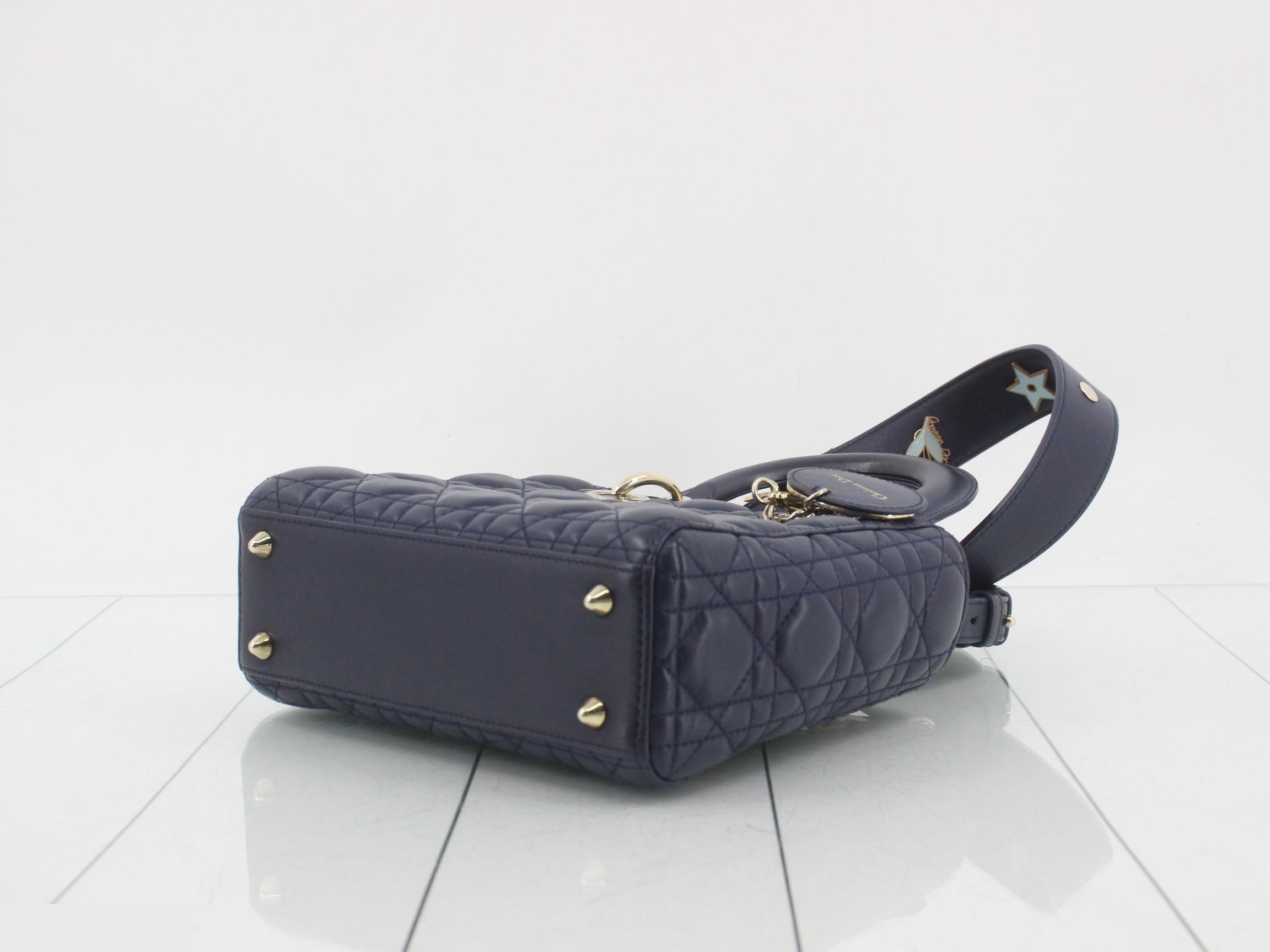Lady Dior Cannage Lambskin 2-Way Shoulder/Handbag, Navy — view 6