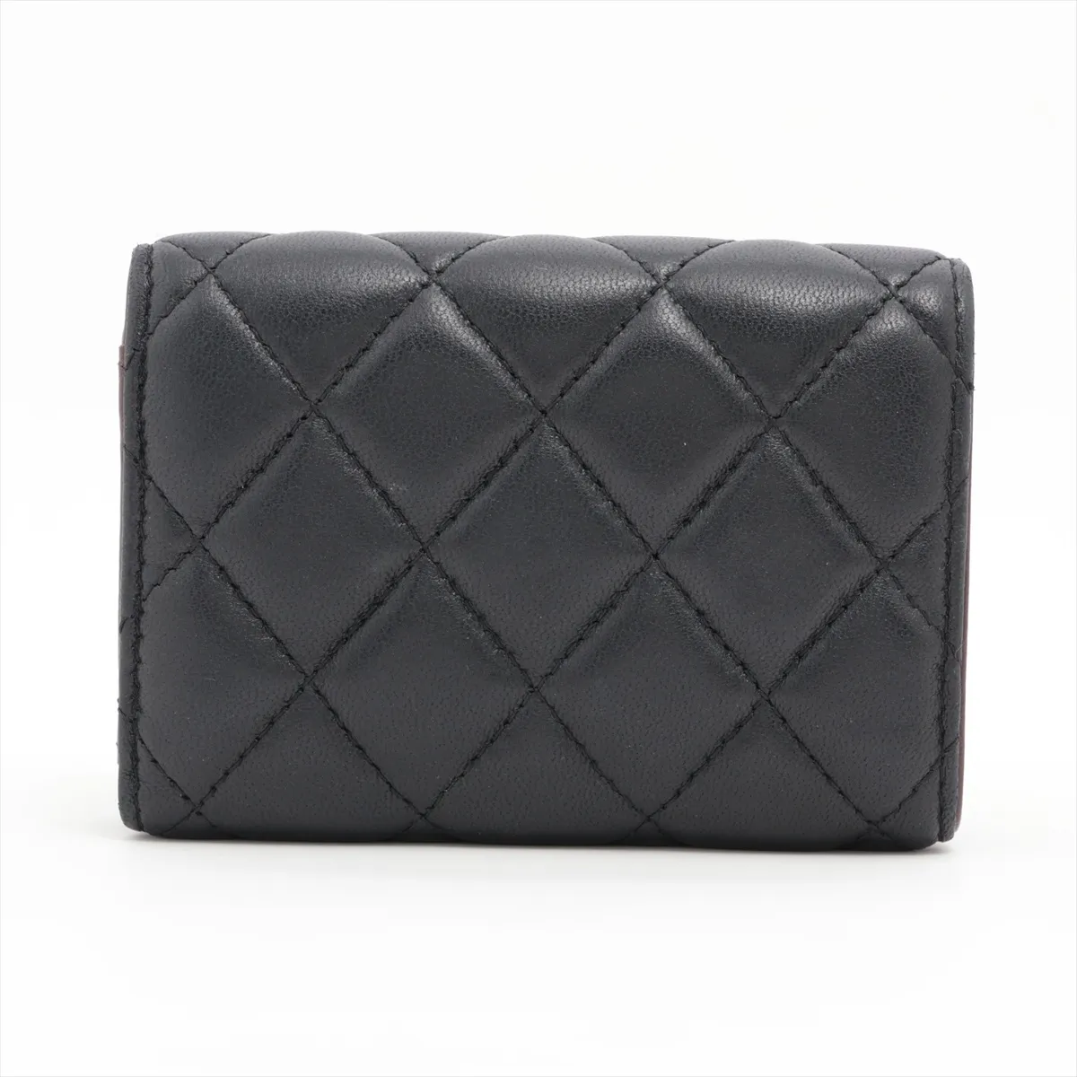 Matelassé Lambskin Compact Wallet, Black with Gold Hardware, 31922900 — view 2