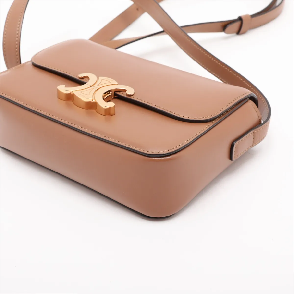 Triomphe Teen Leather Shoulder Bag, Brown — view 3