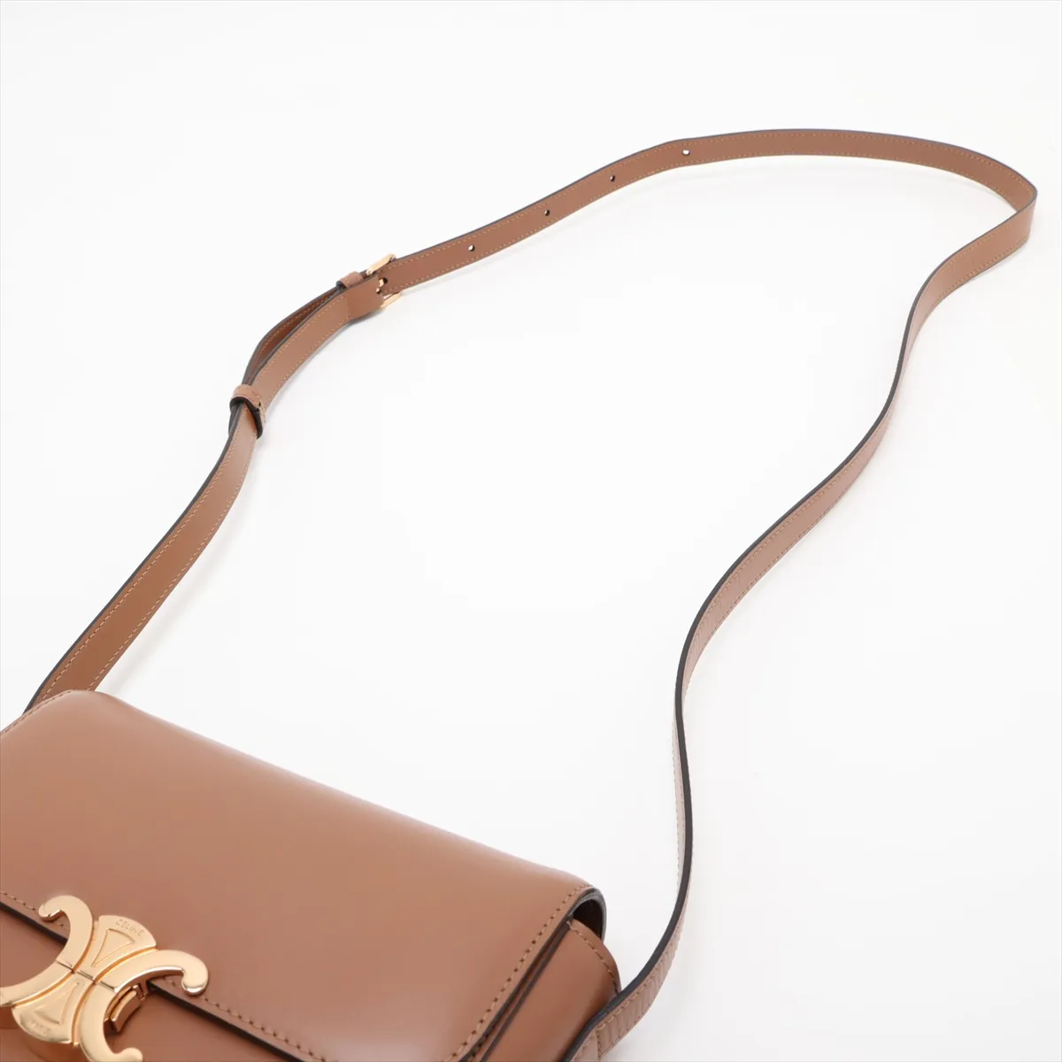 Triomphe Teen Leather Shoulder Bag, Brown — view 5