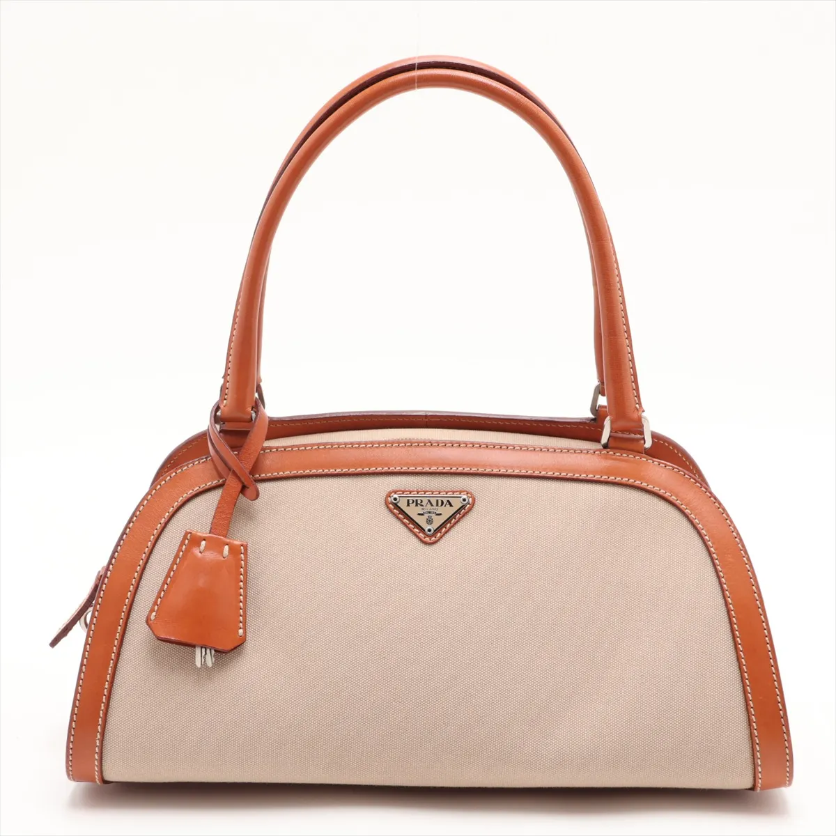 Canvas x Leather Handbag, Beige