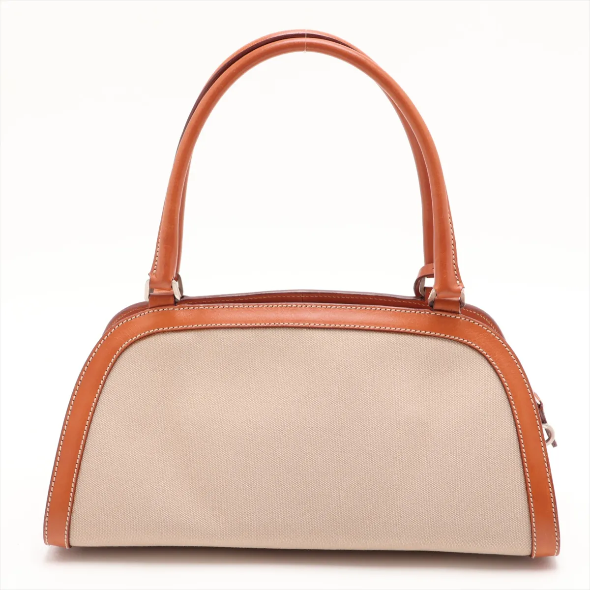 Canvas x Leather Handbag, Beige — view 2