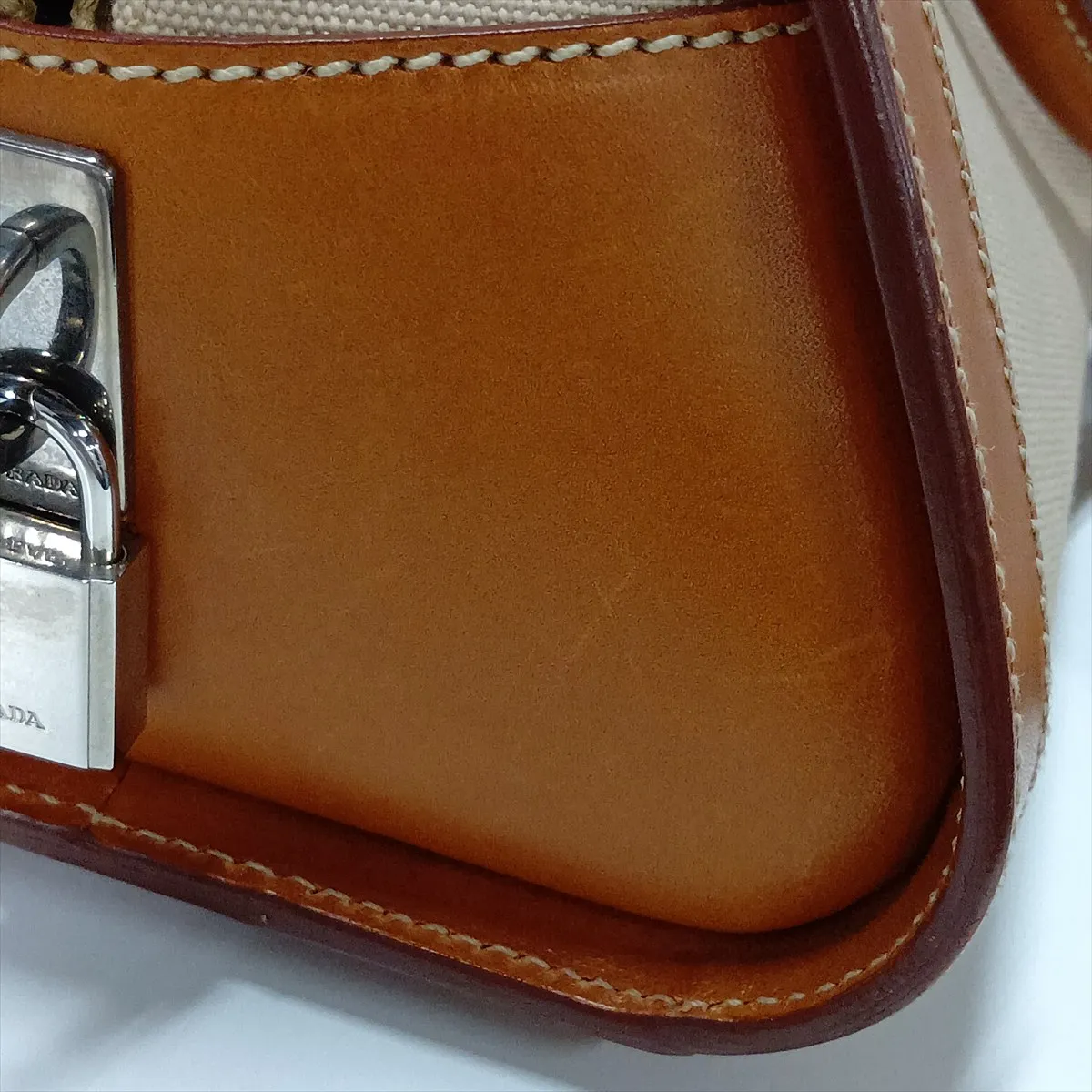 Canvas x Leather Handbag, Beige — view 12