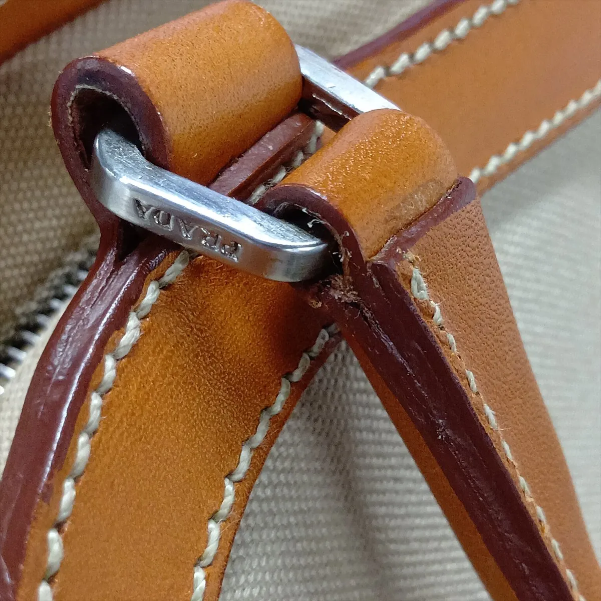 Canvas x Leather Handbag, Beige — view 13