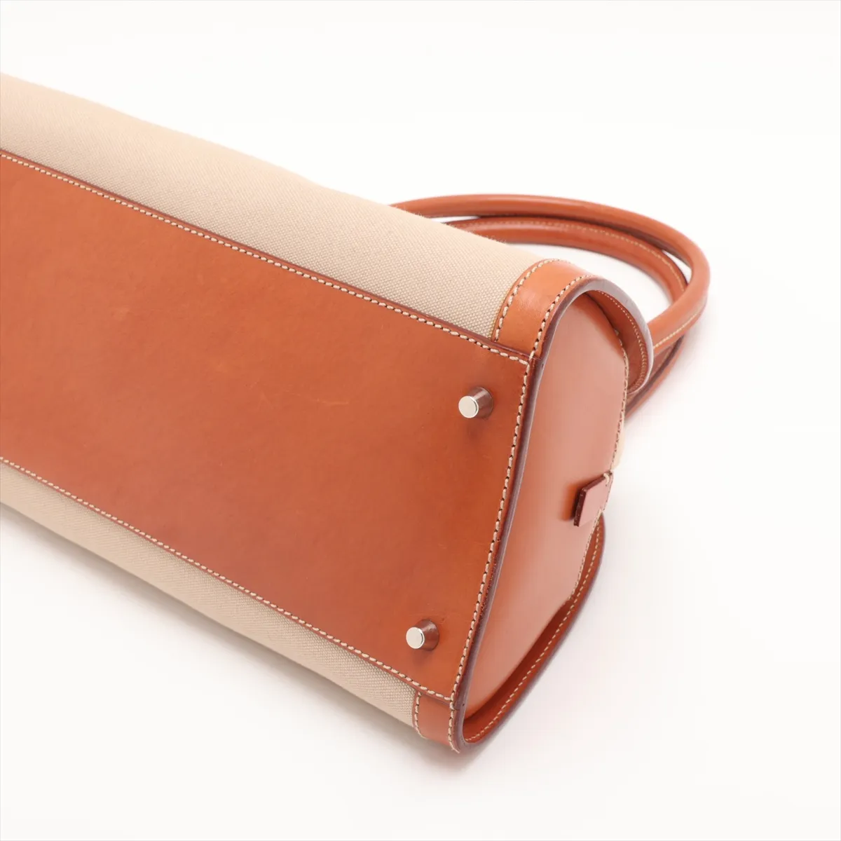 Canvas x Leather Handbag, Beige — view 3