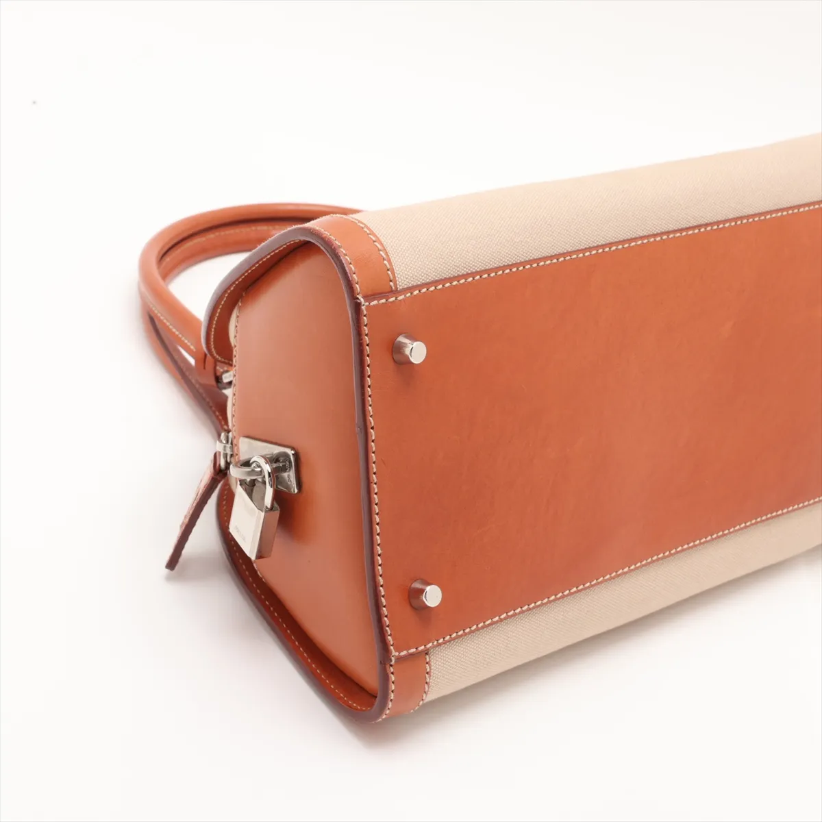 Canvas x Leather Handbag, Beige — view 4