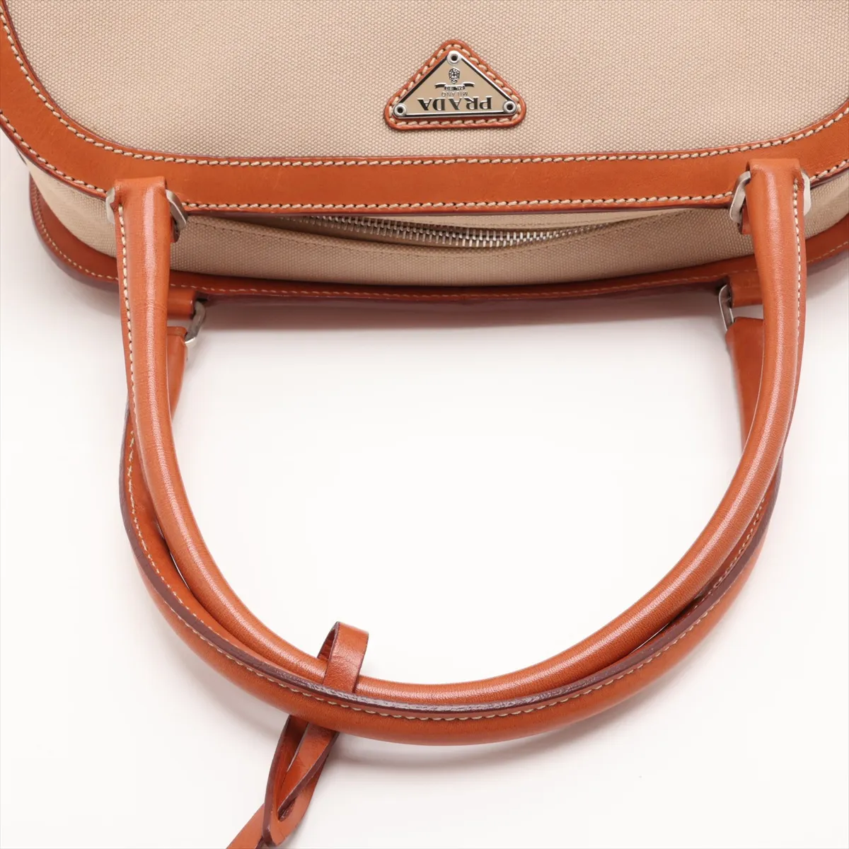 Canvas x Leather Handbag, Beige — view 5