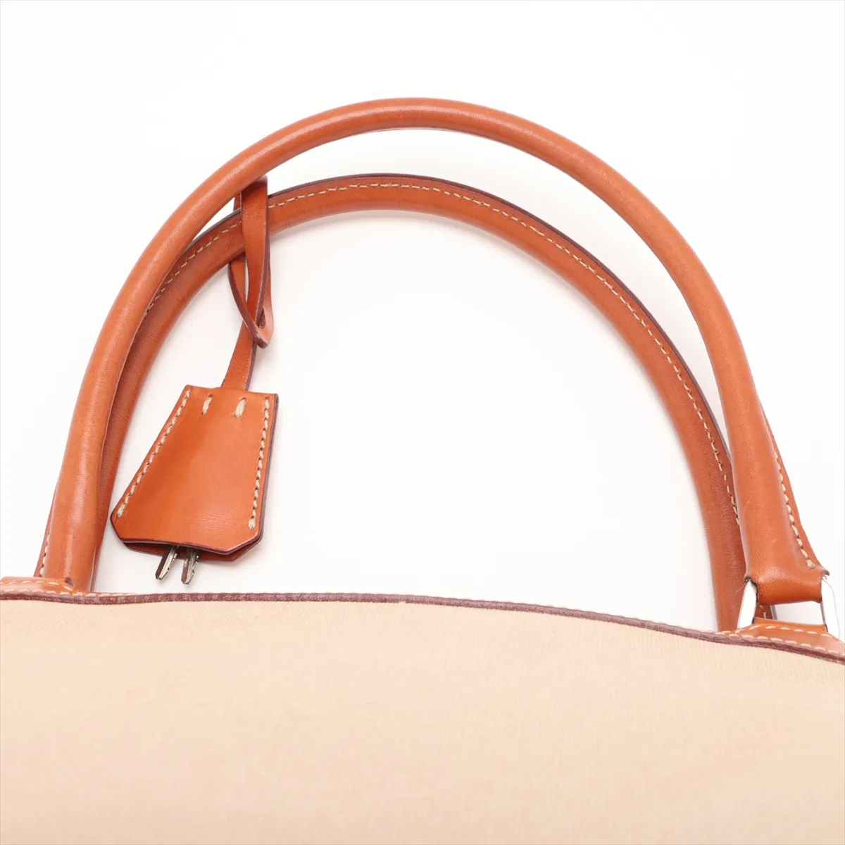 Canvas x Leather Handbag, Beige — view 6