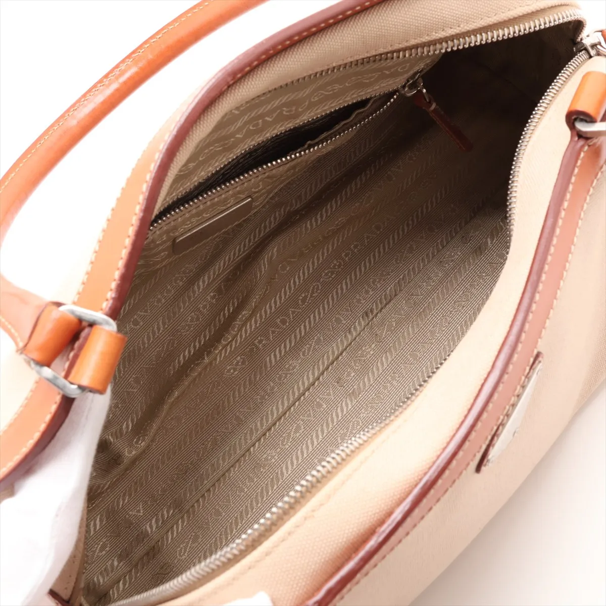 Canvas x Leather Handbag, Beige — view 7
