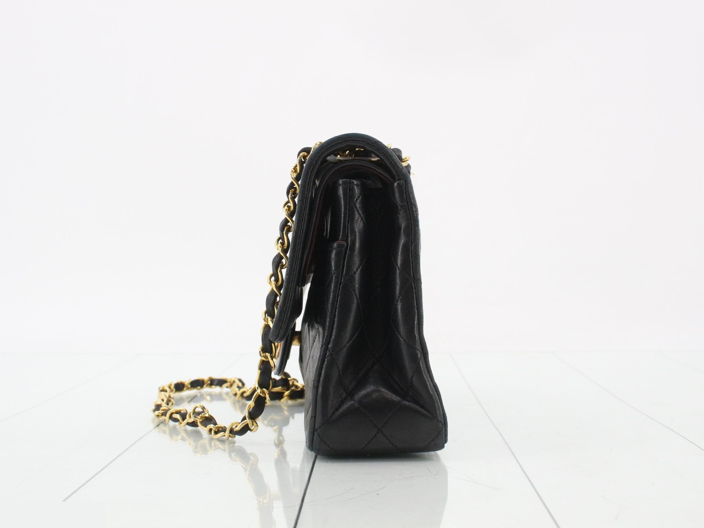 Matelassé Lambskin Chain Shoulder Bag, Black — view 3
